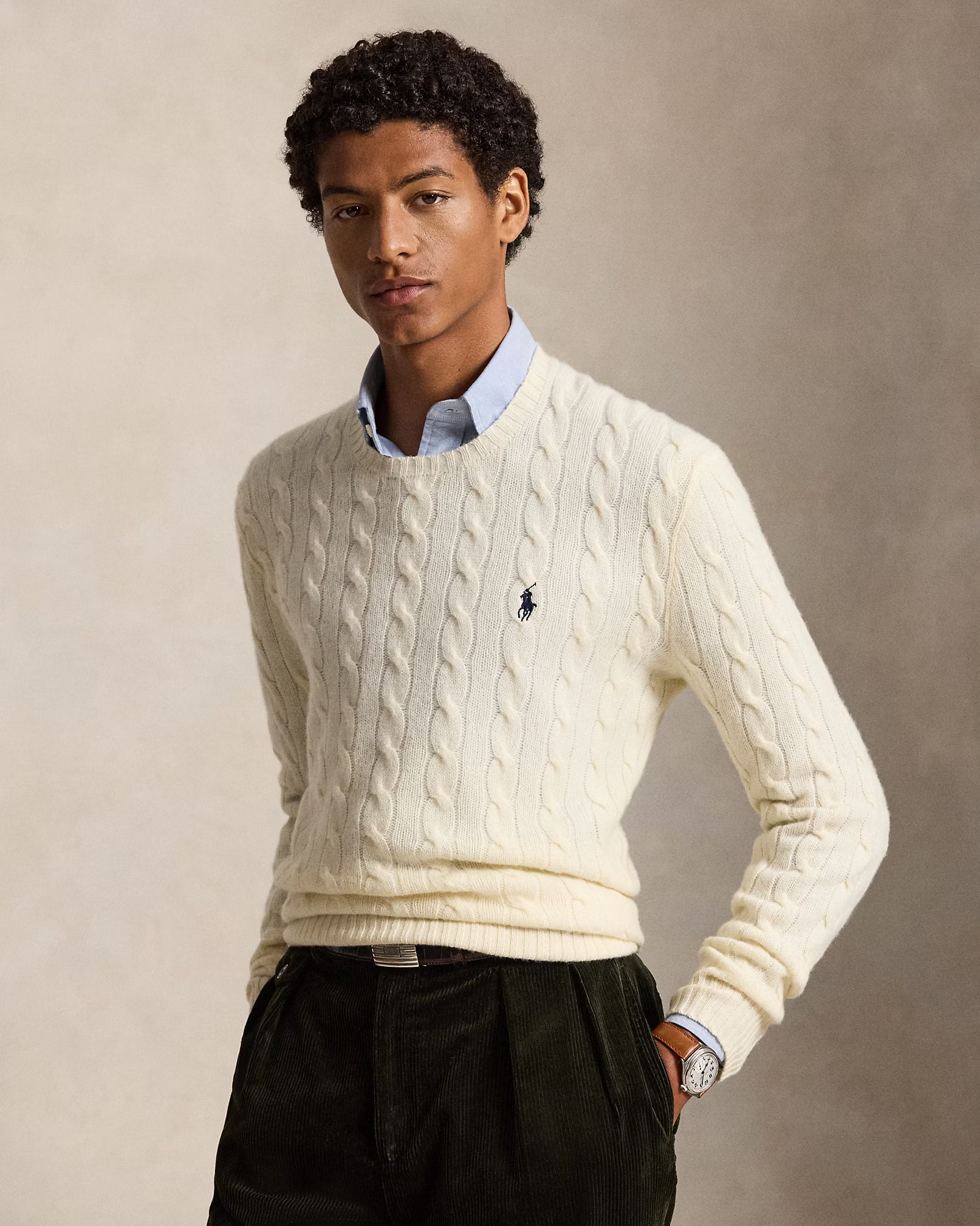 Polo Ralph Lauren Cream Braided Wool And Cashmere Knit Sweater