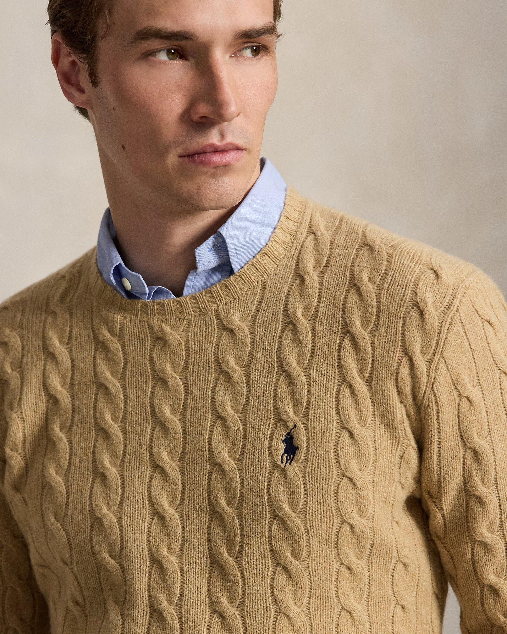 Polo Ralph Lauren Maglia In Lana E Cashmere A Trecce Camel