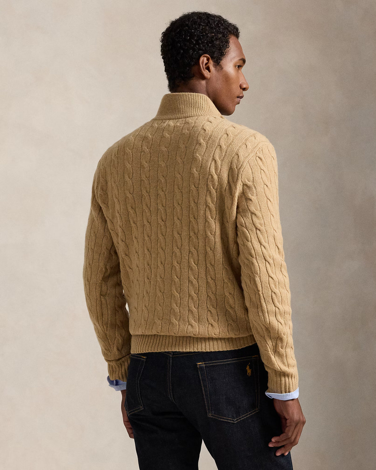 Polo Ralph Lauren Cable-Knit Zip Sweater Camel Melange
