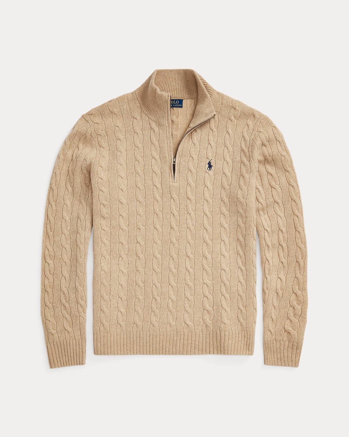Polo Ralph Lauren Cable-Knit Zip Sweater Camel Melange