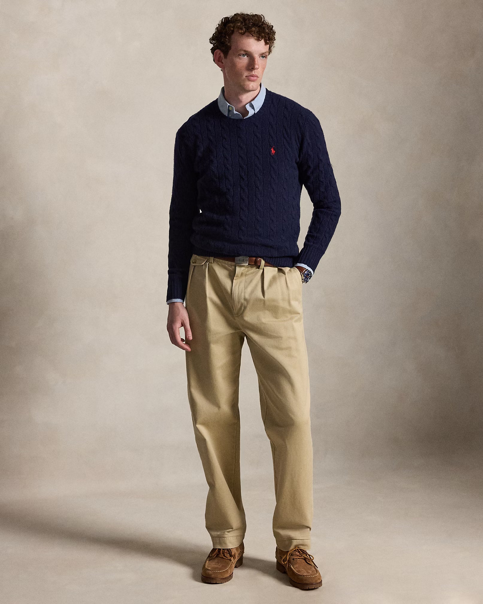 Polo Ralph Lauren Maglia In Lana E Cashmere A Trecce Navy