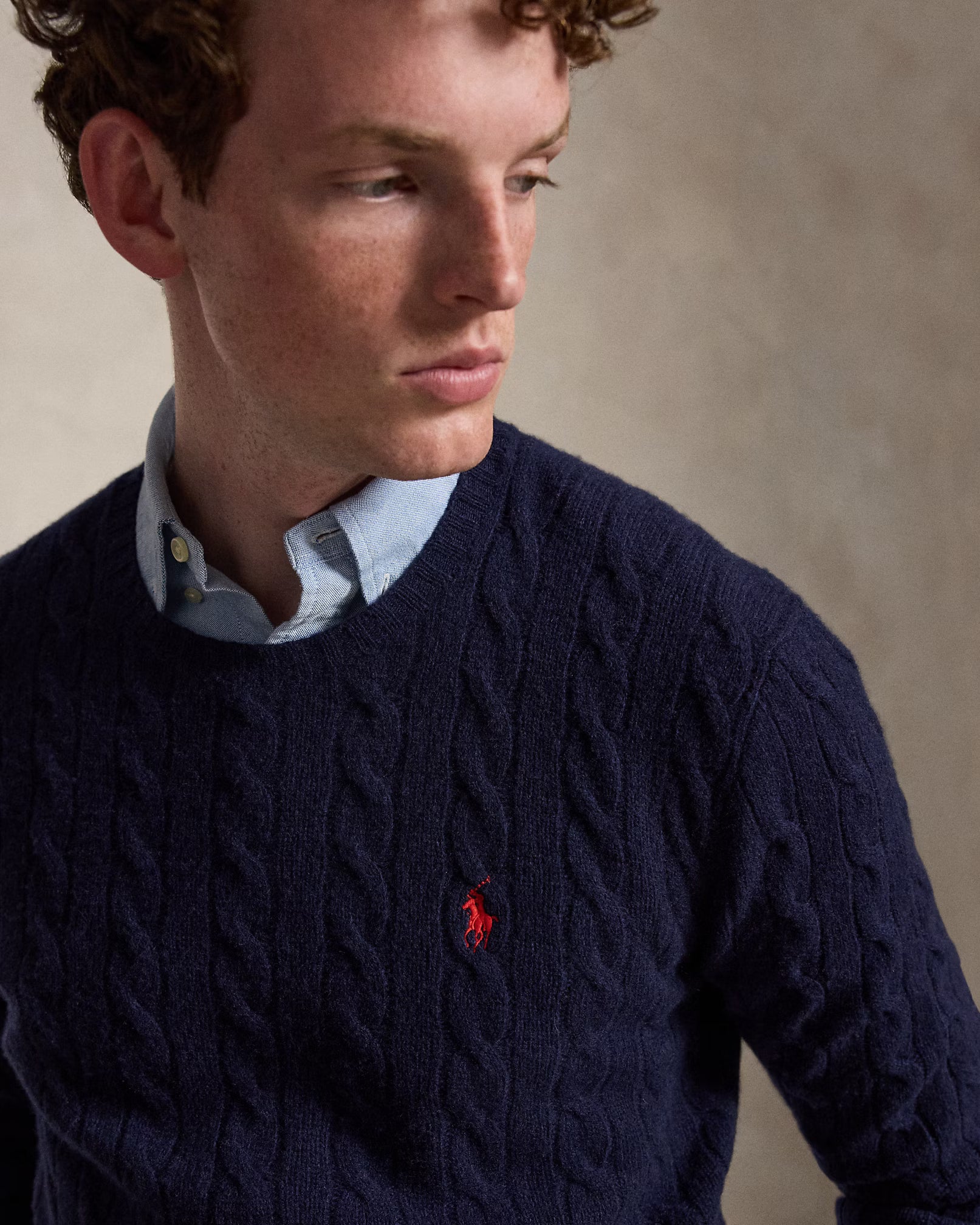 Polo Ralph Lauren Maglia In Lana E Cashmere A Trecce Navy
