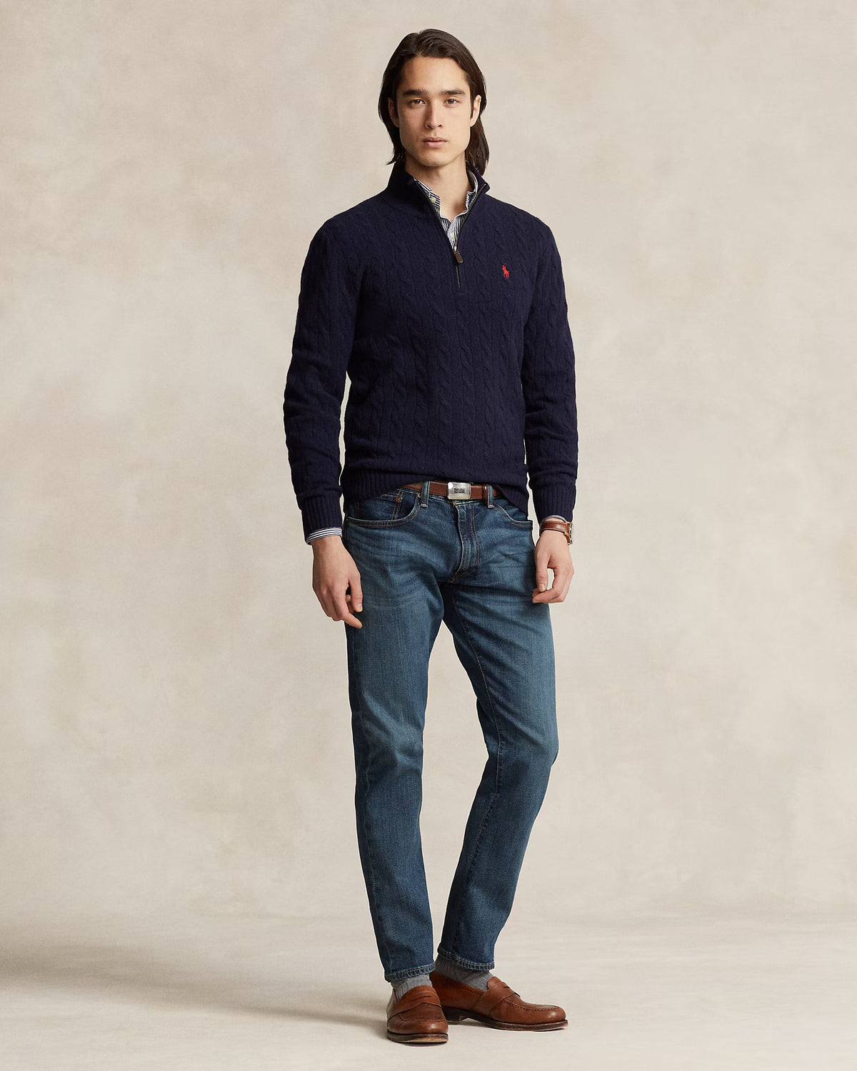 Polo Ralph Lauren Maglia A Trecce Con Cerniera Navy