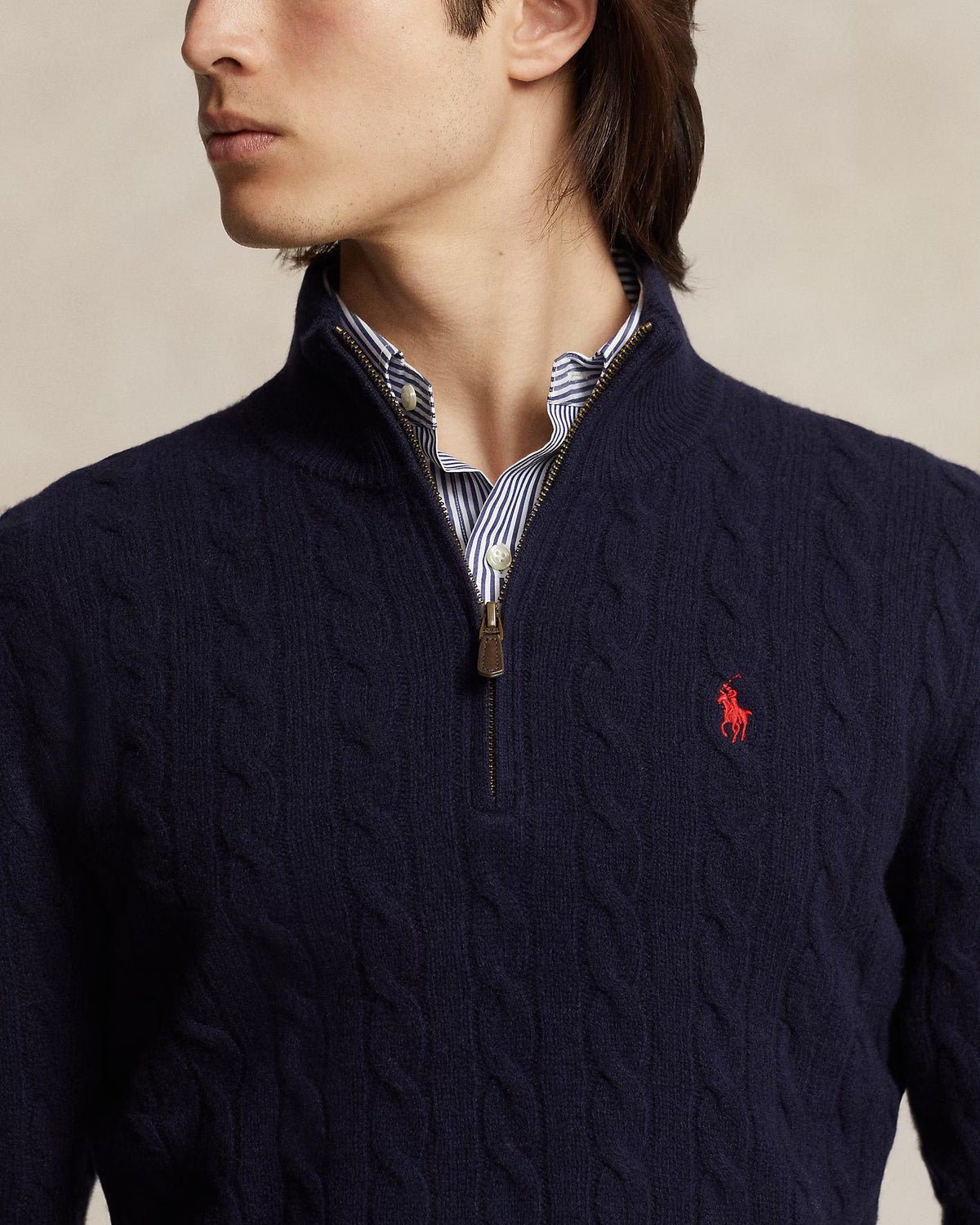 Polo Ralph Lauren Maglia A Trecce Con Cerniera Navy
