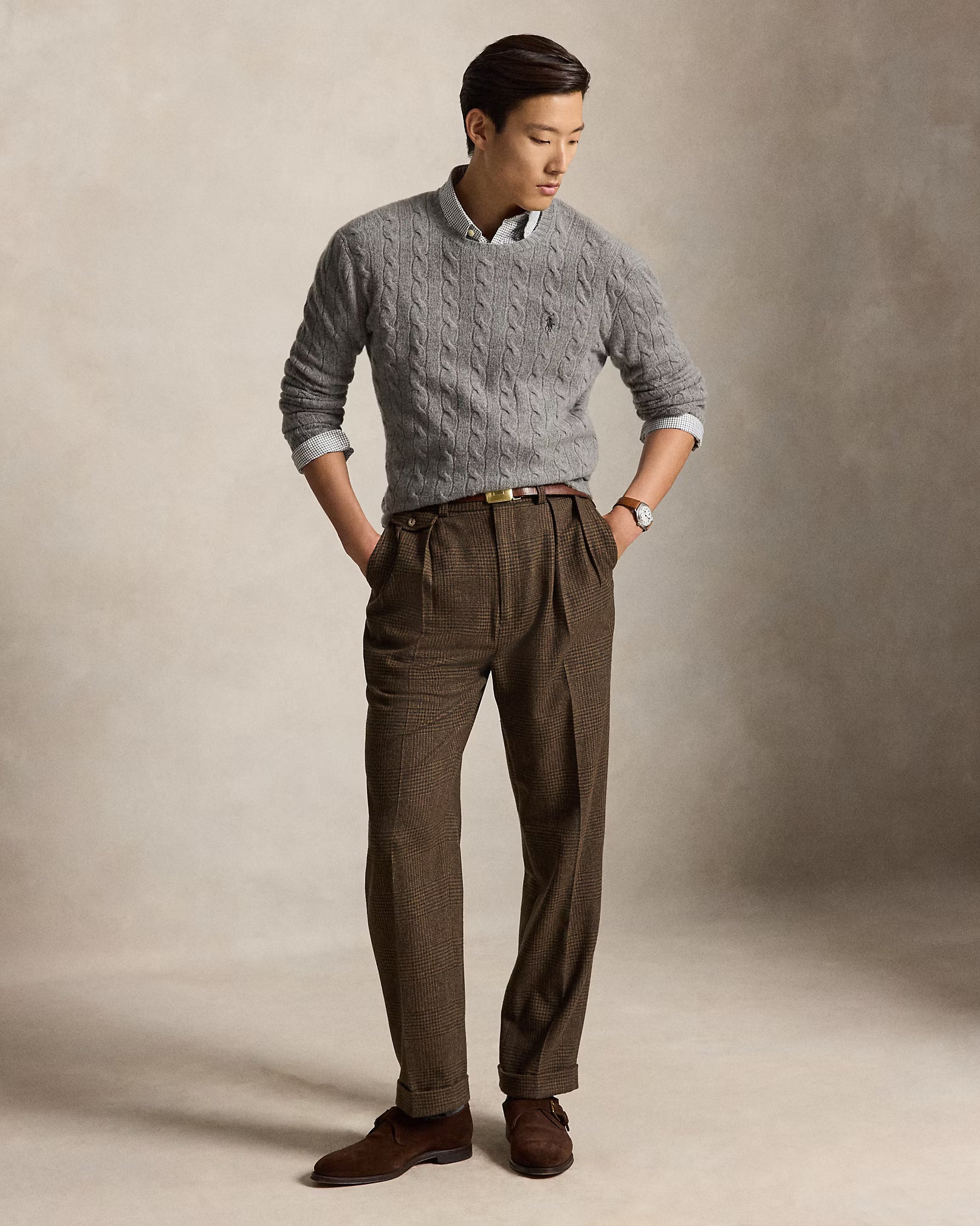 Polo Ralph Lauren Maglia In Lana E Cashmere A Trecce Grigia