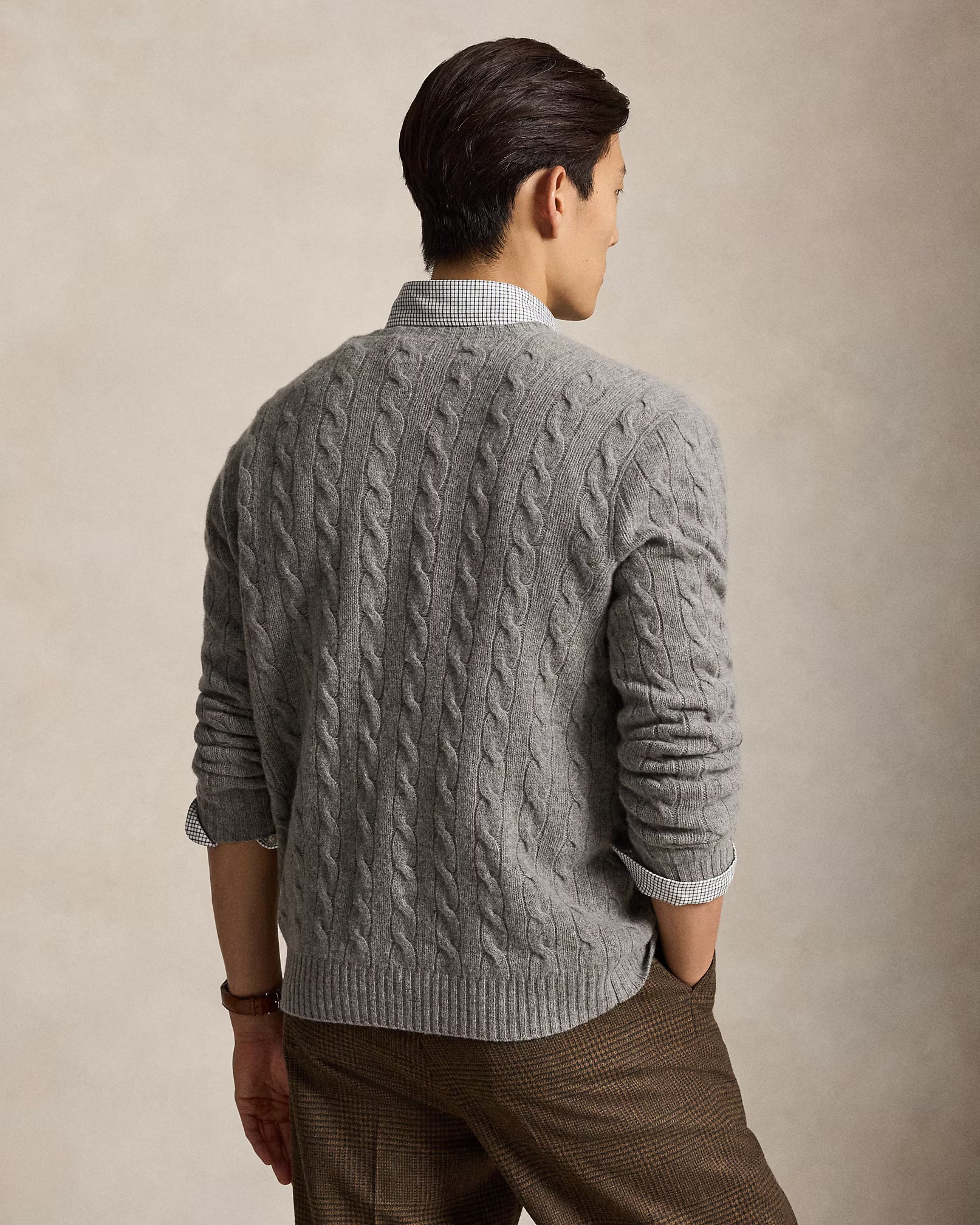 Polo Ralph Lauren Maglia In Lana E Cashmere A Trecce Grigia