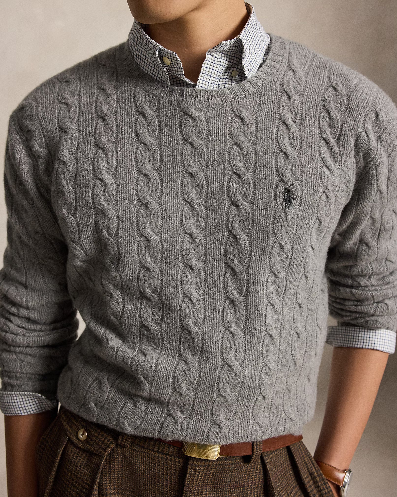 Polo Ralph Lauren Maglia In Lana E Cashmere A Trecce Grigia