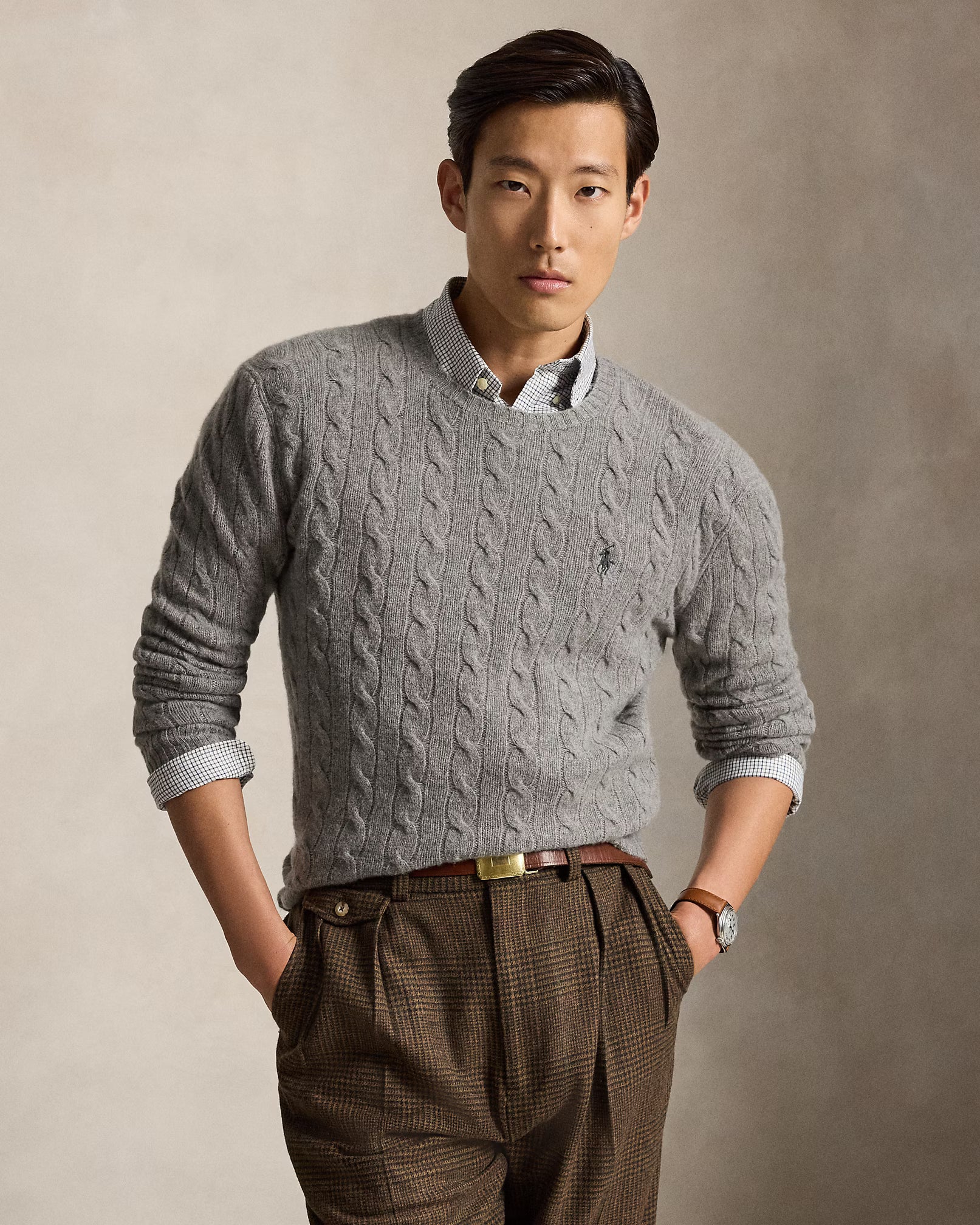 Polo Ralph Lauren Maglia In Lana E Cashmere A Trecce Grigia