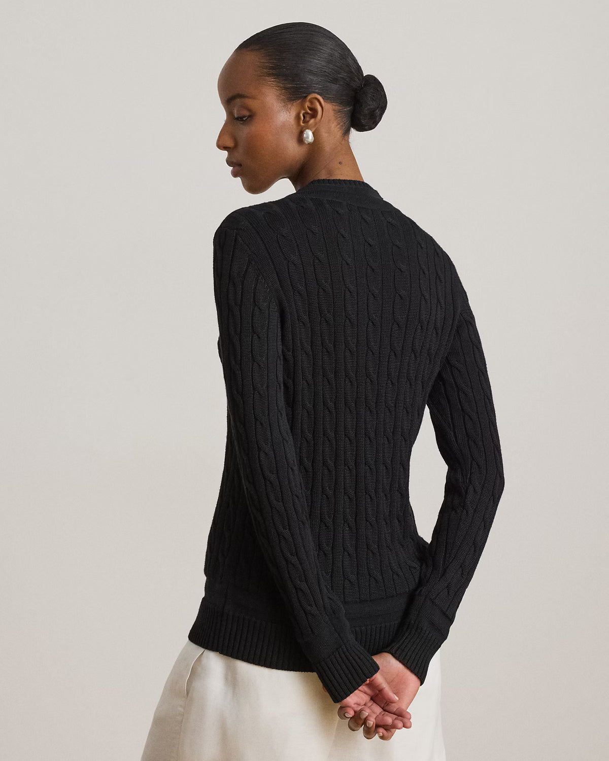 Lauren Ralph Lauren Maglia A Trecce Scollo V Nera
