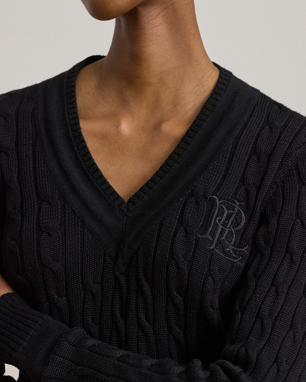Lauren Ralph Lauren Maglia A Trecce Scollo V Nera