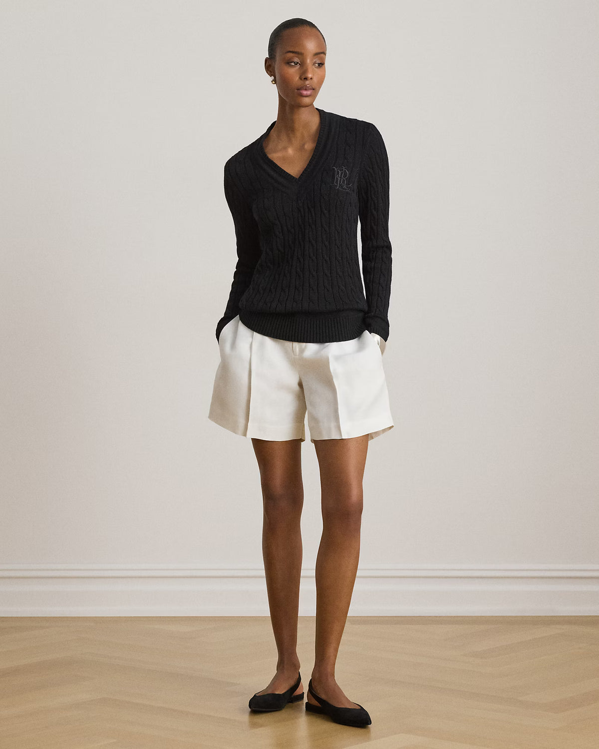 Lauren Ralph Lauren Maglia A Trecce Scollo V Nera