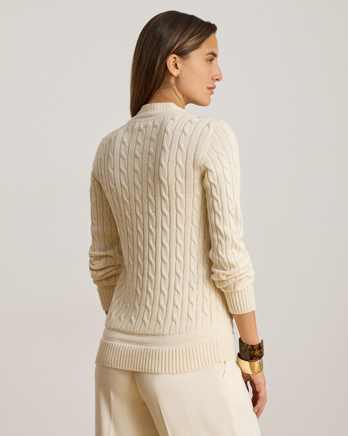 Lauren Ralph Lauren Maglia A Trecce Scollo V Crema