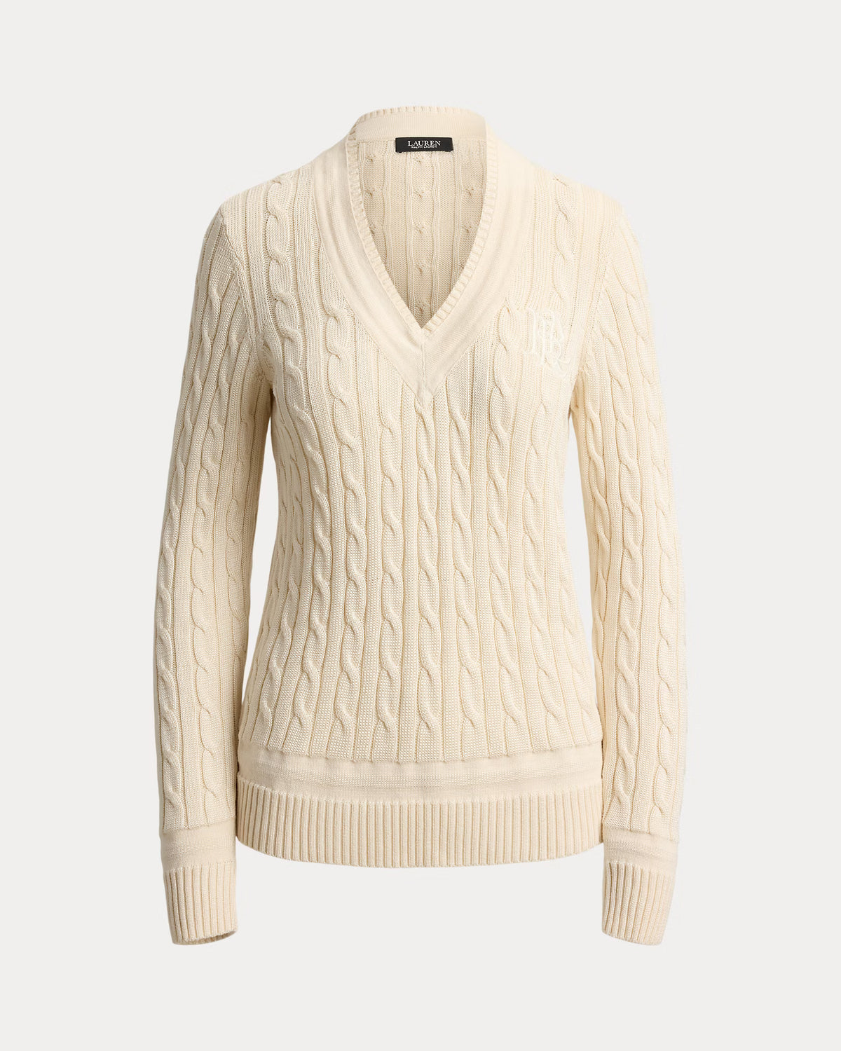 Lauren Ralph Lauren Maglia A Trecce Scollo V Crema