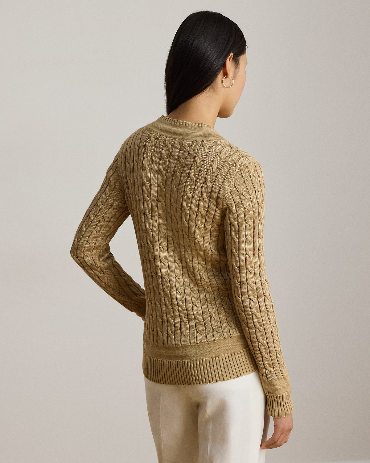 Lauren Ralph Lauren Maglia A Trecce Scollo V Cuoio Betulla