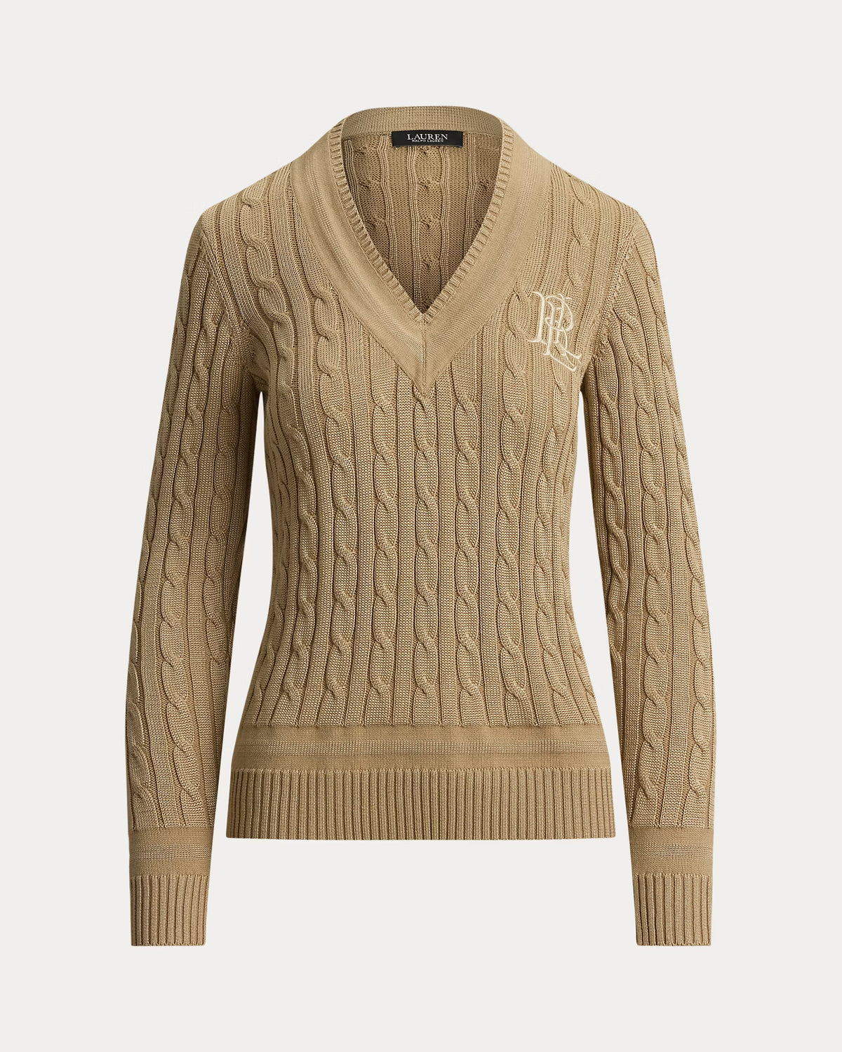 Lauren Ralph Lauren Maglia A Trecce Scollo V Cuoio Betulla