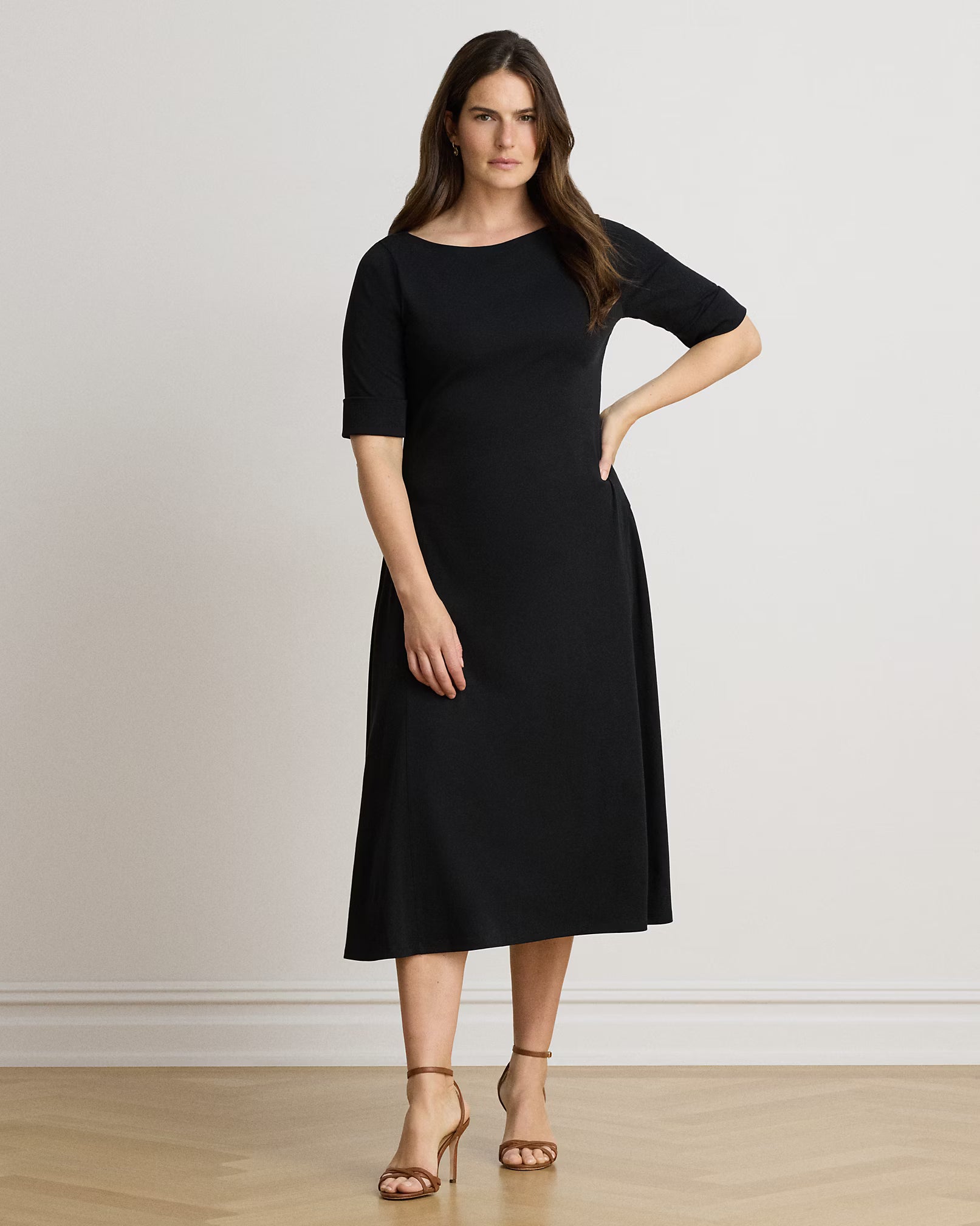 Lauren Ralph Lauren Abito In Cotone A Coste Stretch Nero