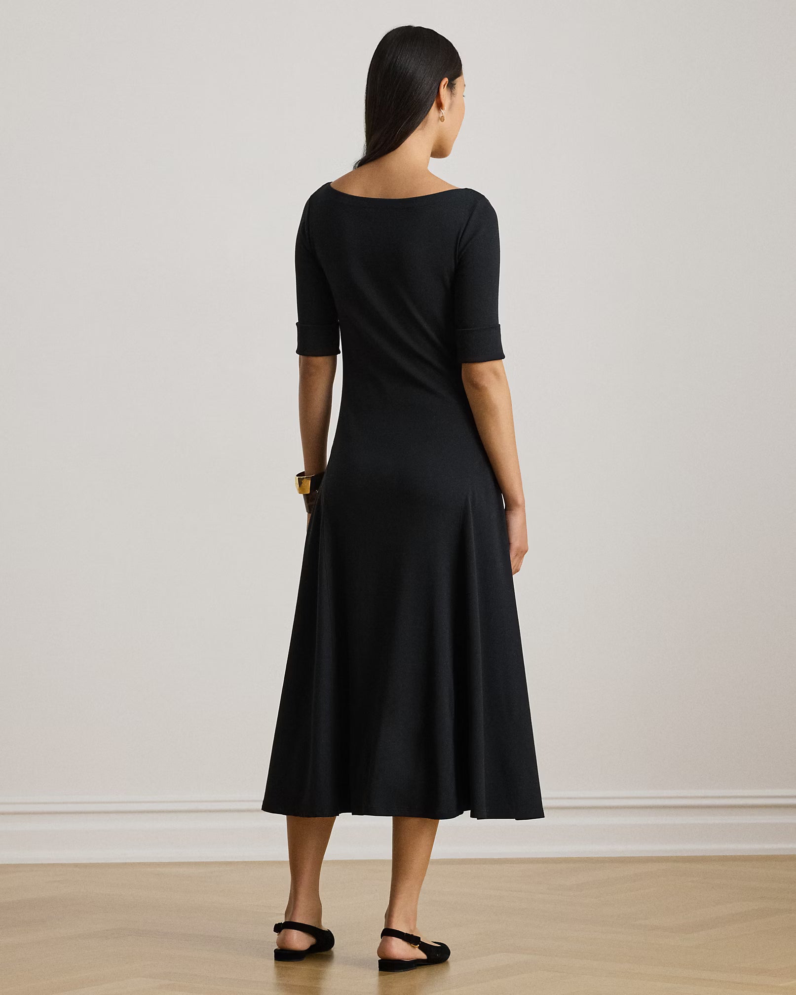 Lauren Ralph Lauren Abito In Cotone A Coste Stretch Nero