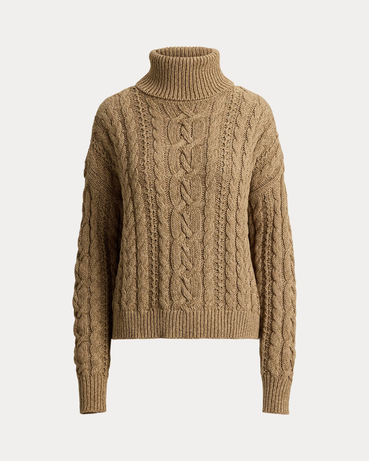 Lauren Ralph Lauren Maglia Dolcevita Screziata A Trecce Cammello