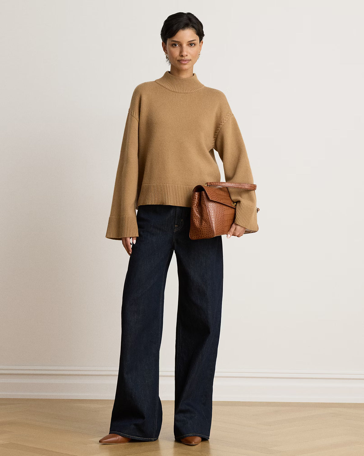 Lauren Ralph Lauren Maglia Lupetto In Misto Lana Cammello