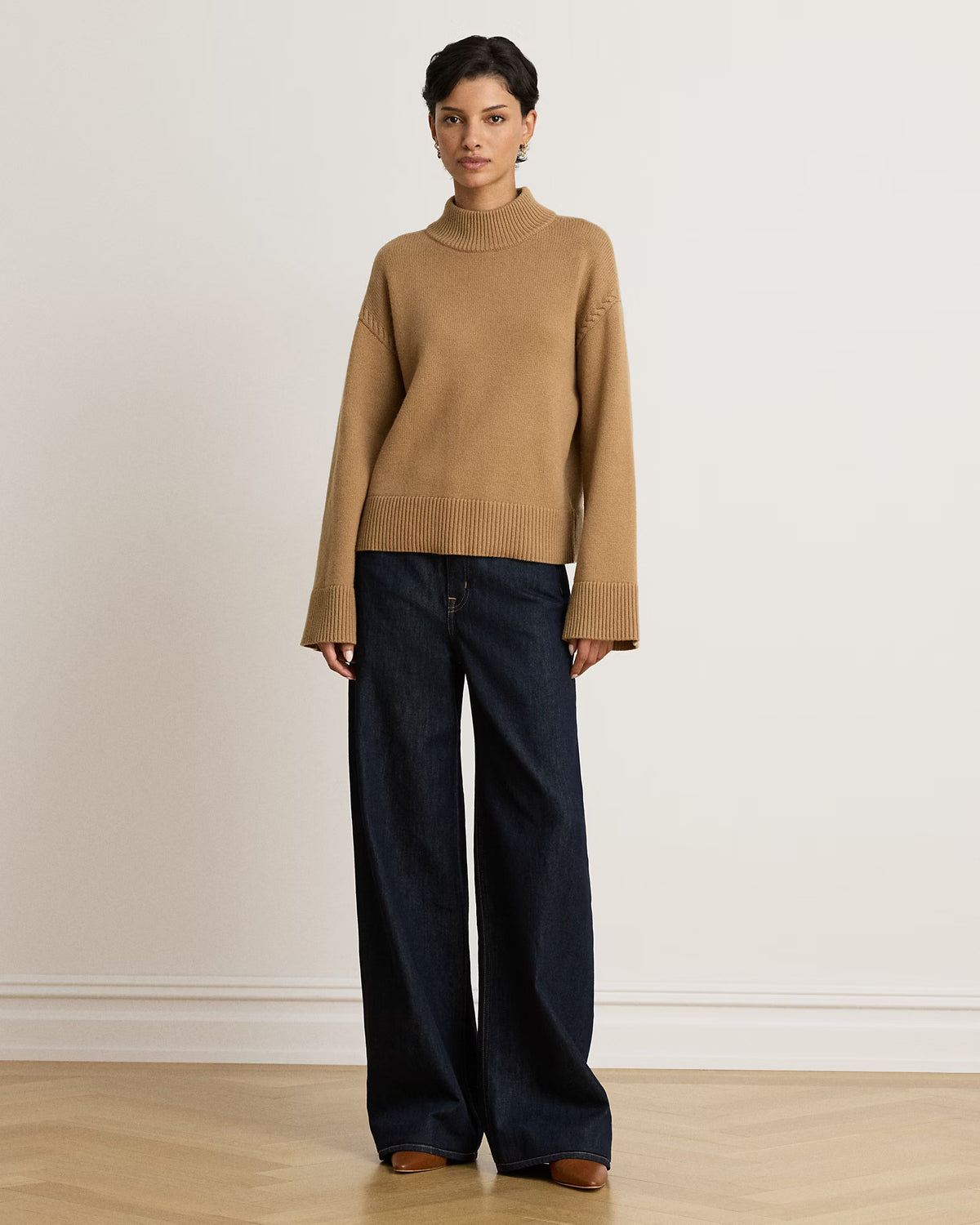 Lauren Ralph Lauren Maglia Lupetto In Misto Lana Cammello