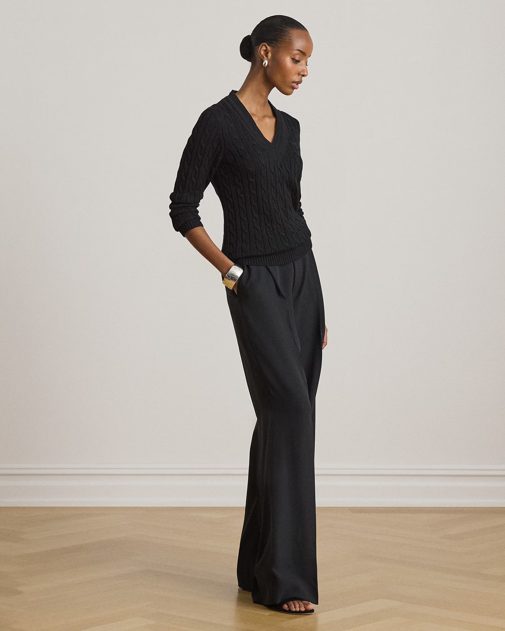Lauren Ralph Lauren Pantaloni A Gamba Larga In Georgette Neri