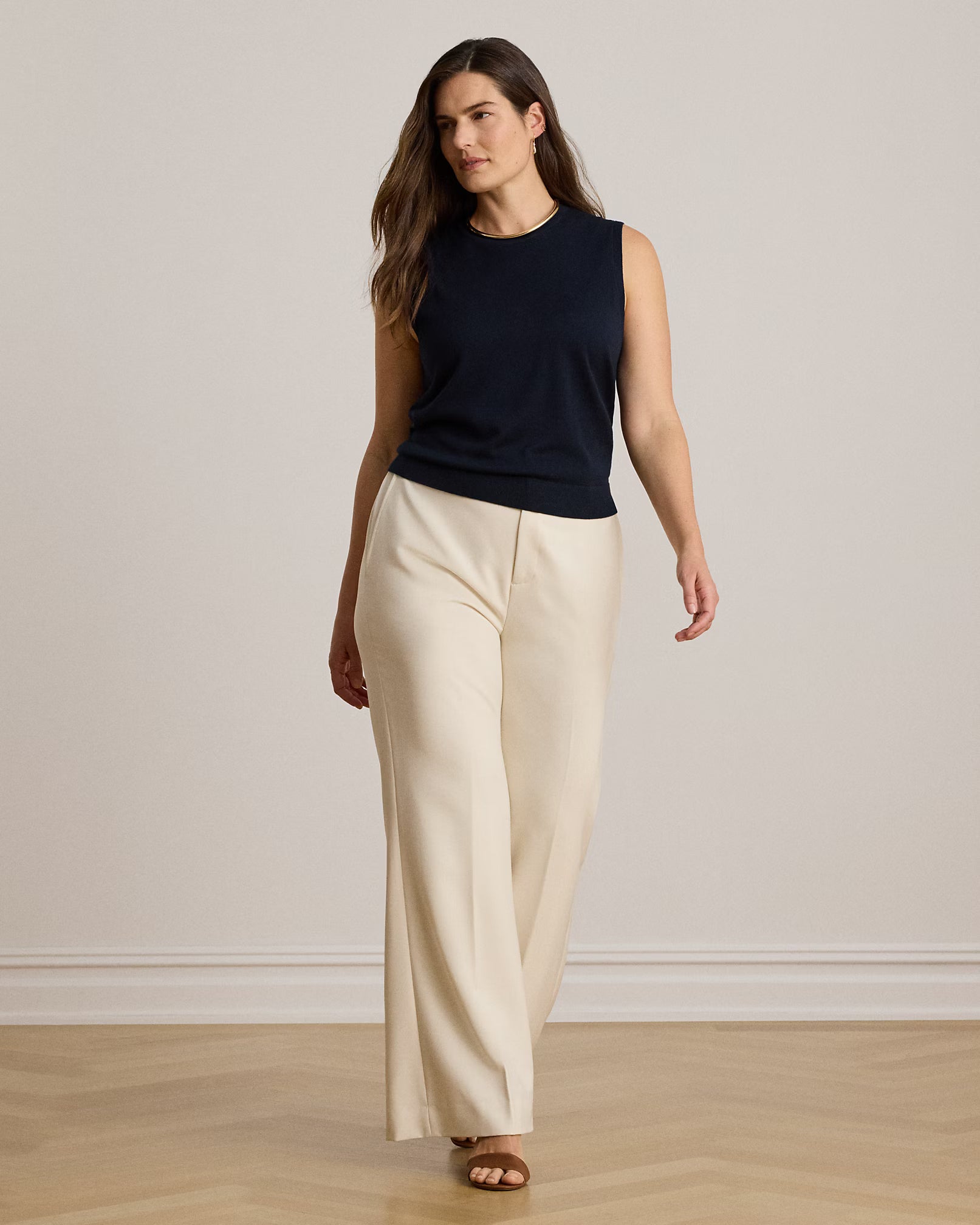 Lauren Ralph Lauren Pantaloni Dritti In Crêpe Stretch Crema