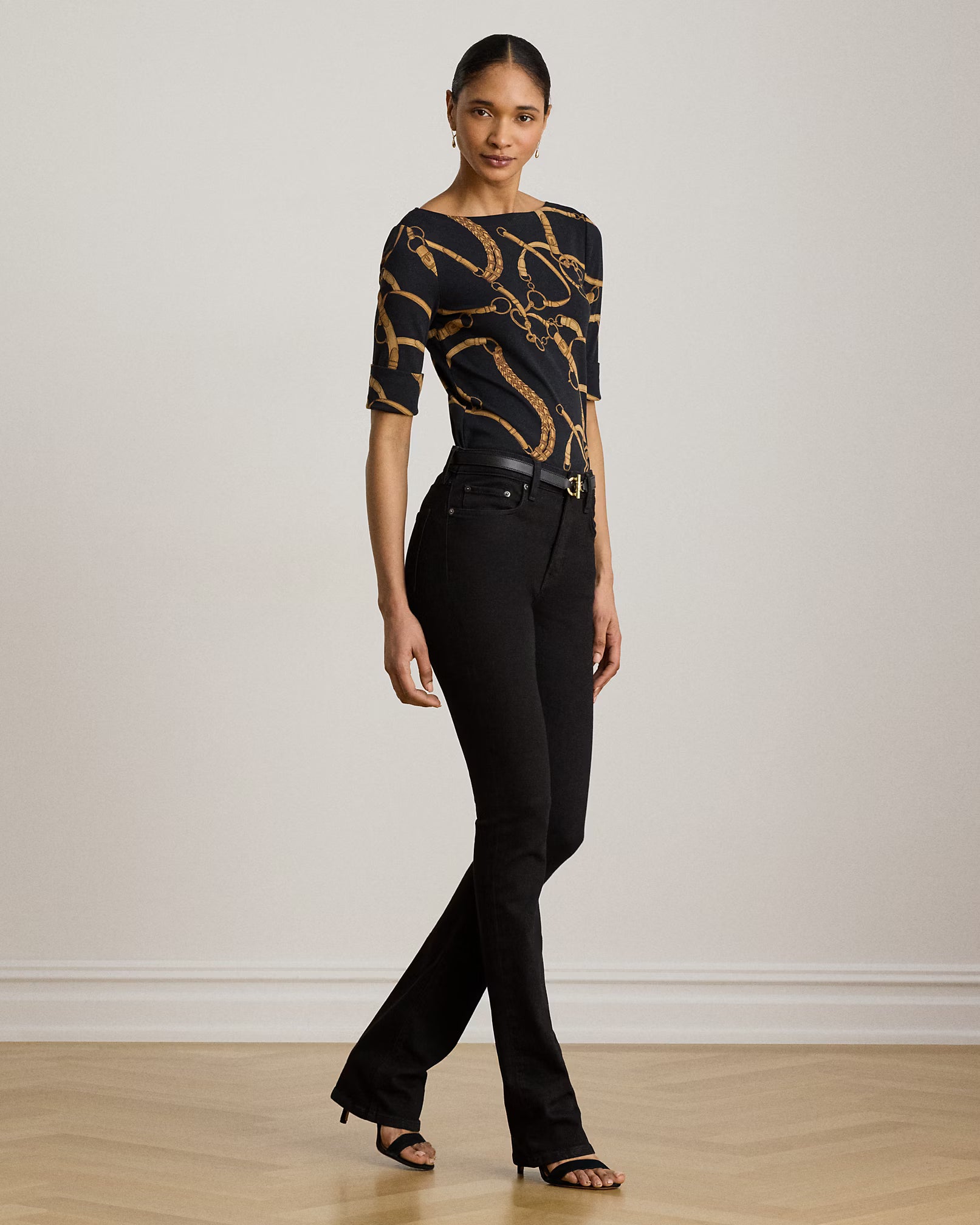 Lauren Ralph Lauren Maglietta Con Stampa Cinture Nera E Beige