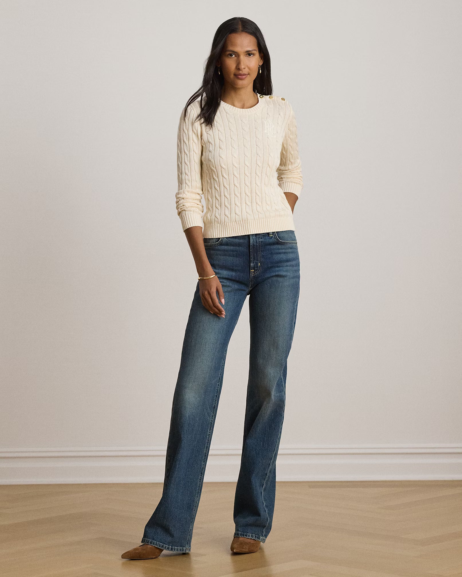 Lauren Ralph Lauren Maglia Girocollo A Trecce Crema