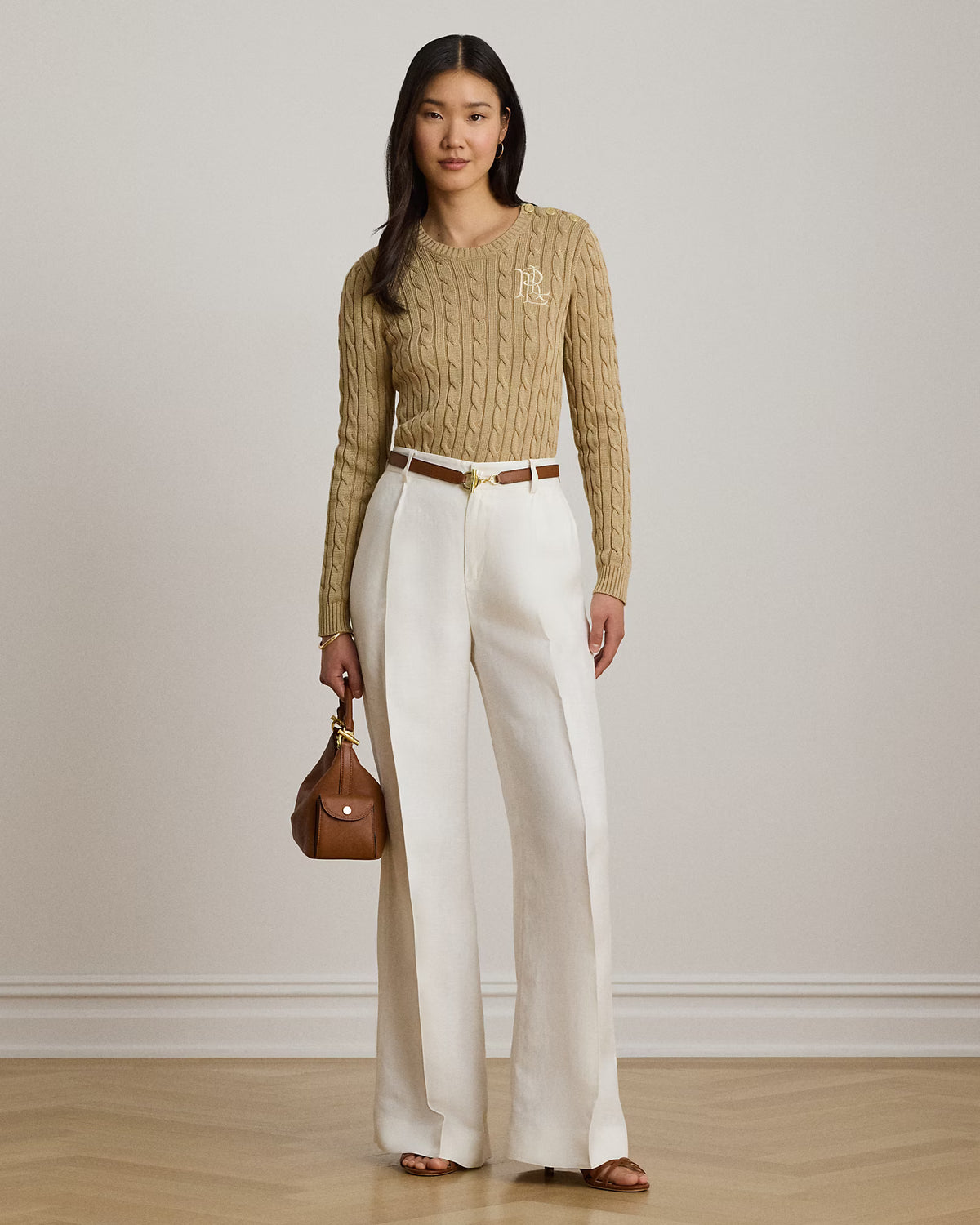 Lauren Ralph Lauren Maglia Girocollo A Trecce Cuoio Betulla
