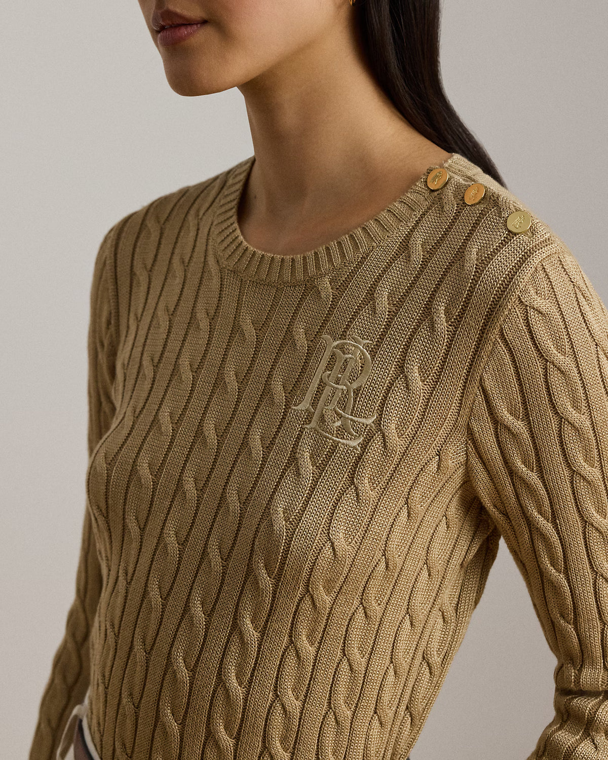 Lauren Ralph Lauren Maglia Girocollo A Trecce Cuoio Betulla