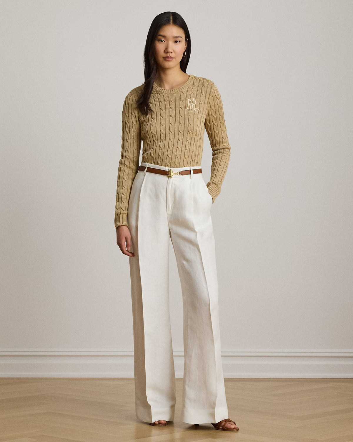 Lauren Ralph Lauren Maglia Girocollo A Trecce Cuoio Betulla