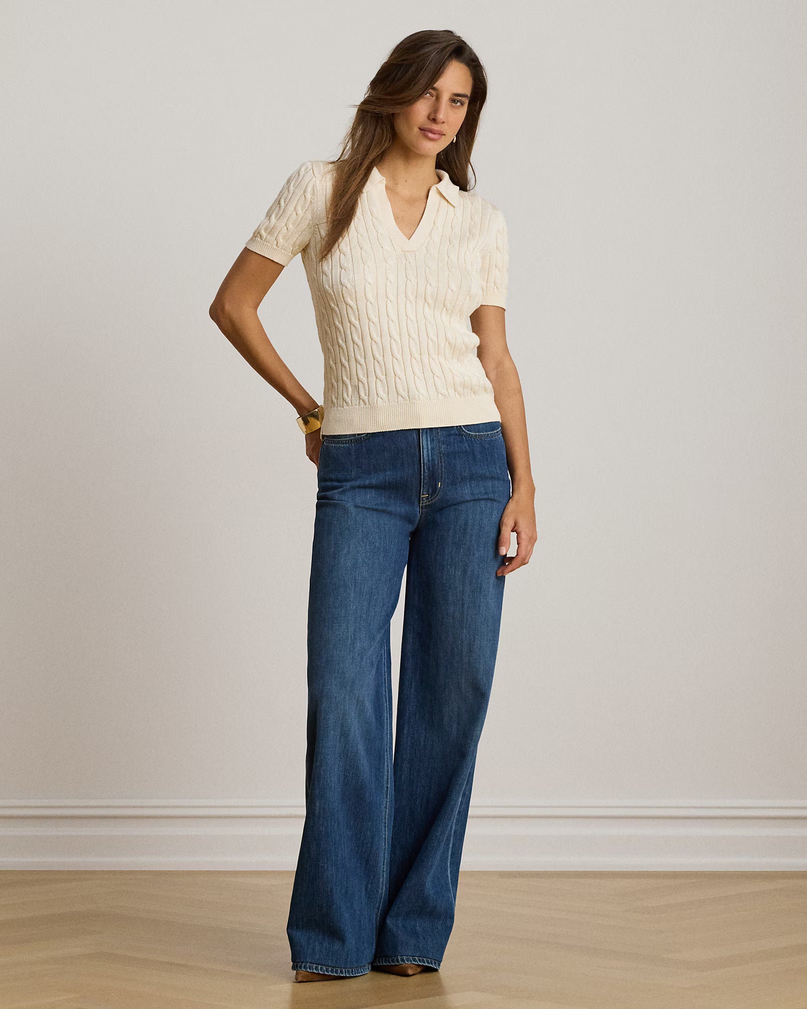 Lauren Ralph Lauren Maglia A Maniche Corte Con Trecce Panna