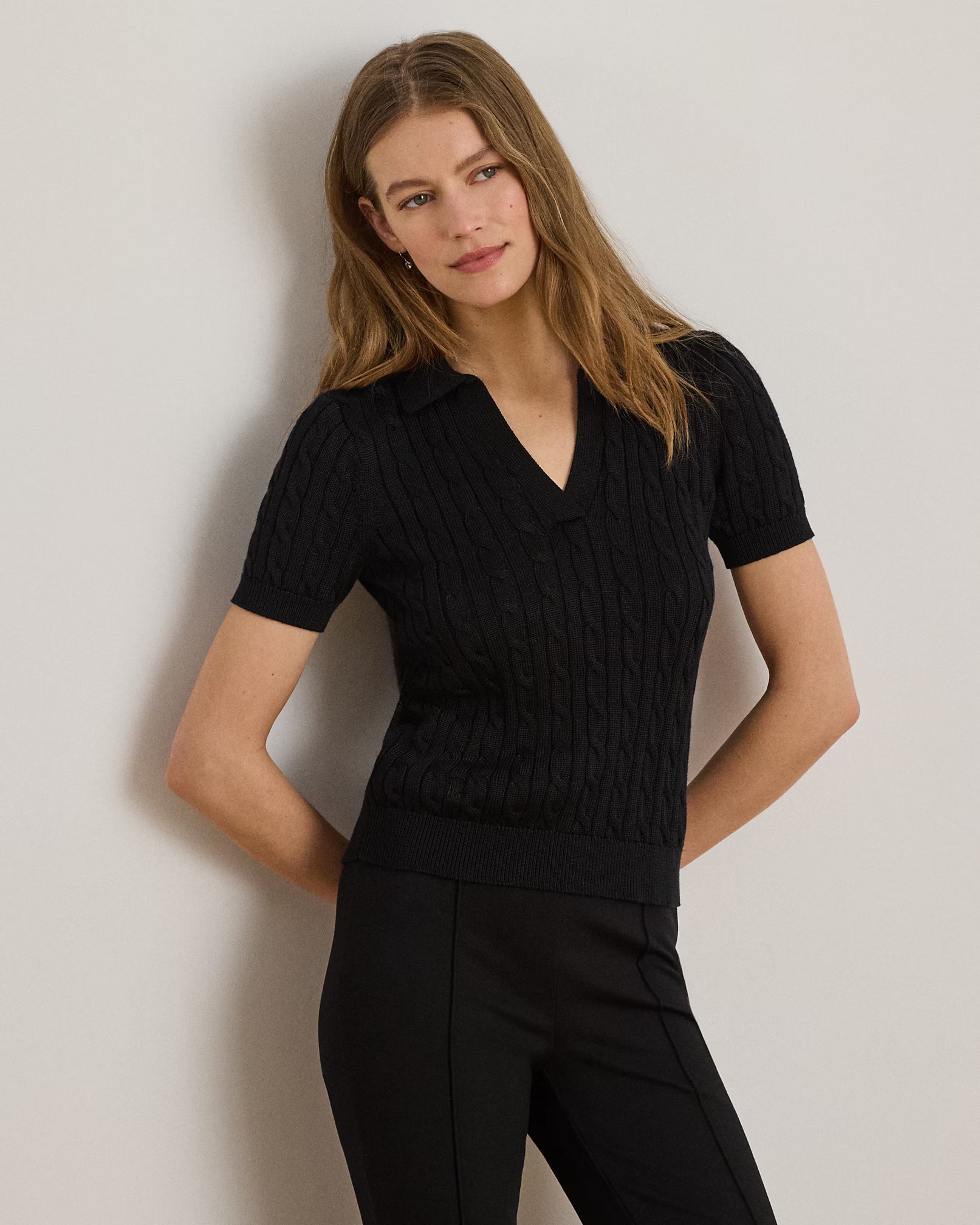 Lauren Ralph Lauren Maglia A Maniche Corte Con Trecce Nera