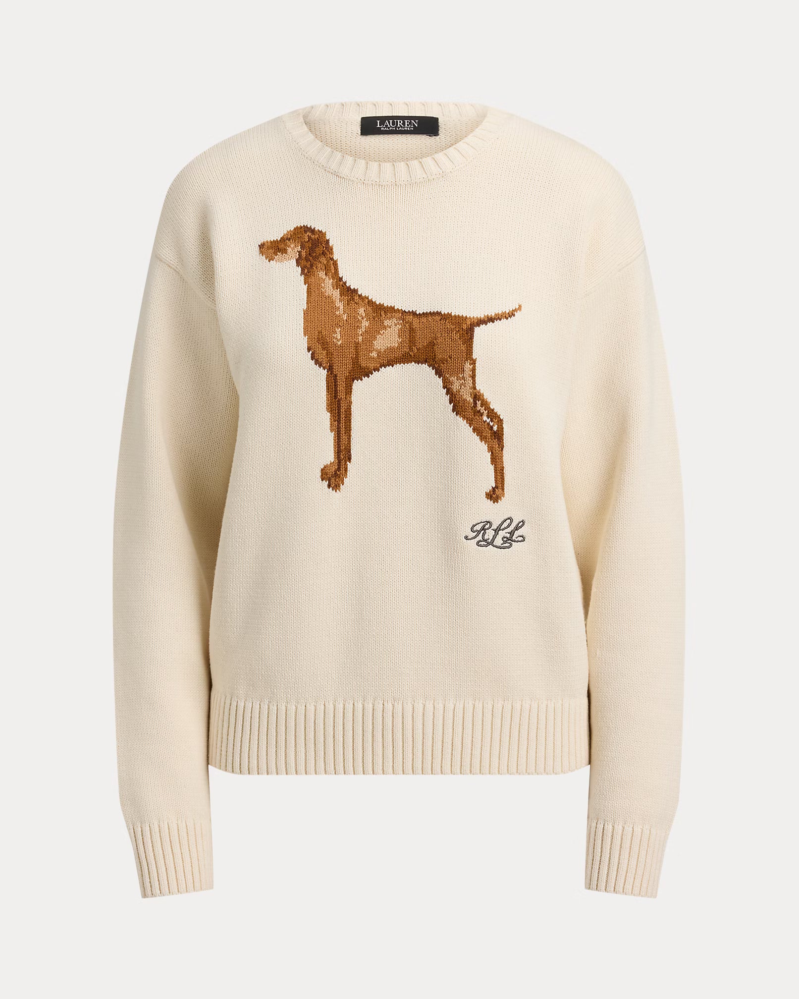 Lauren Ralph Lauren Maglia Girocollo Con Bracco A Intarsio Crema
