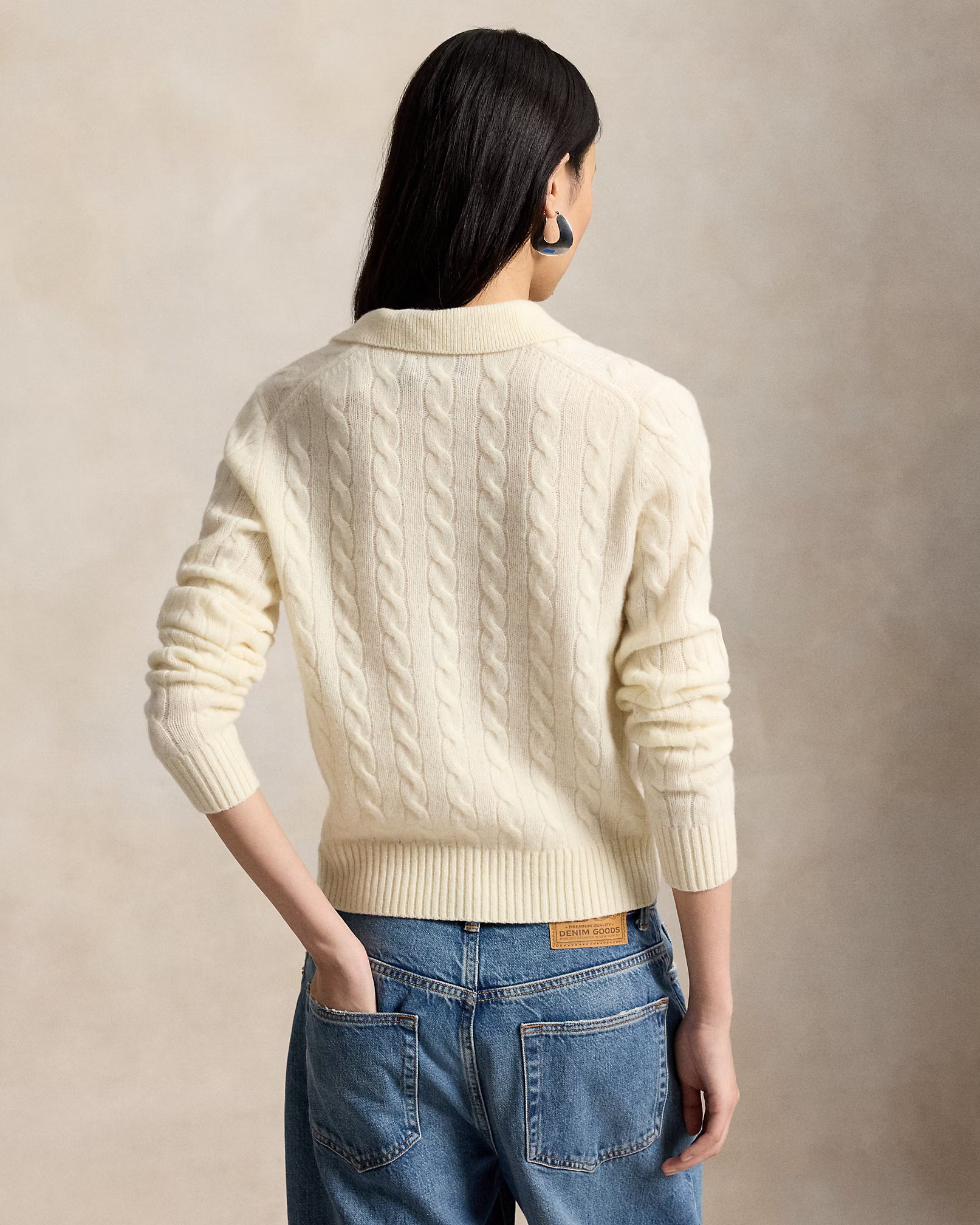 Polo Ralph Lauren Maglia Polo In Lana E Cashmere A Trecce Panna