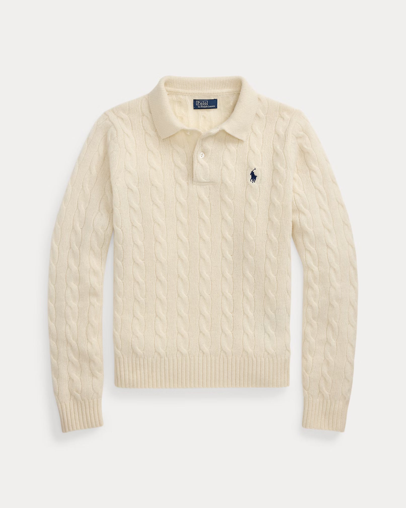 Polo Ralph Lauren Maglia Polo In Lana E Cashmere A Trecce Panna