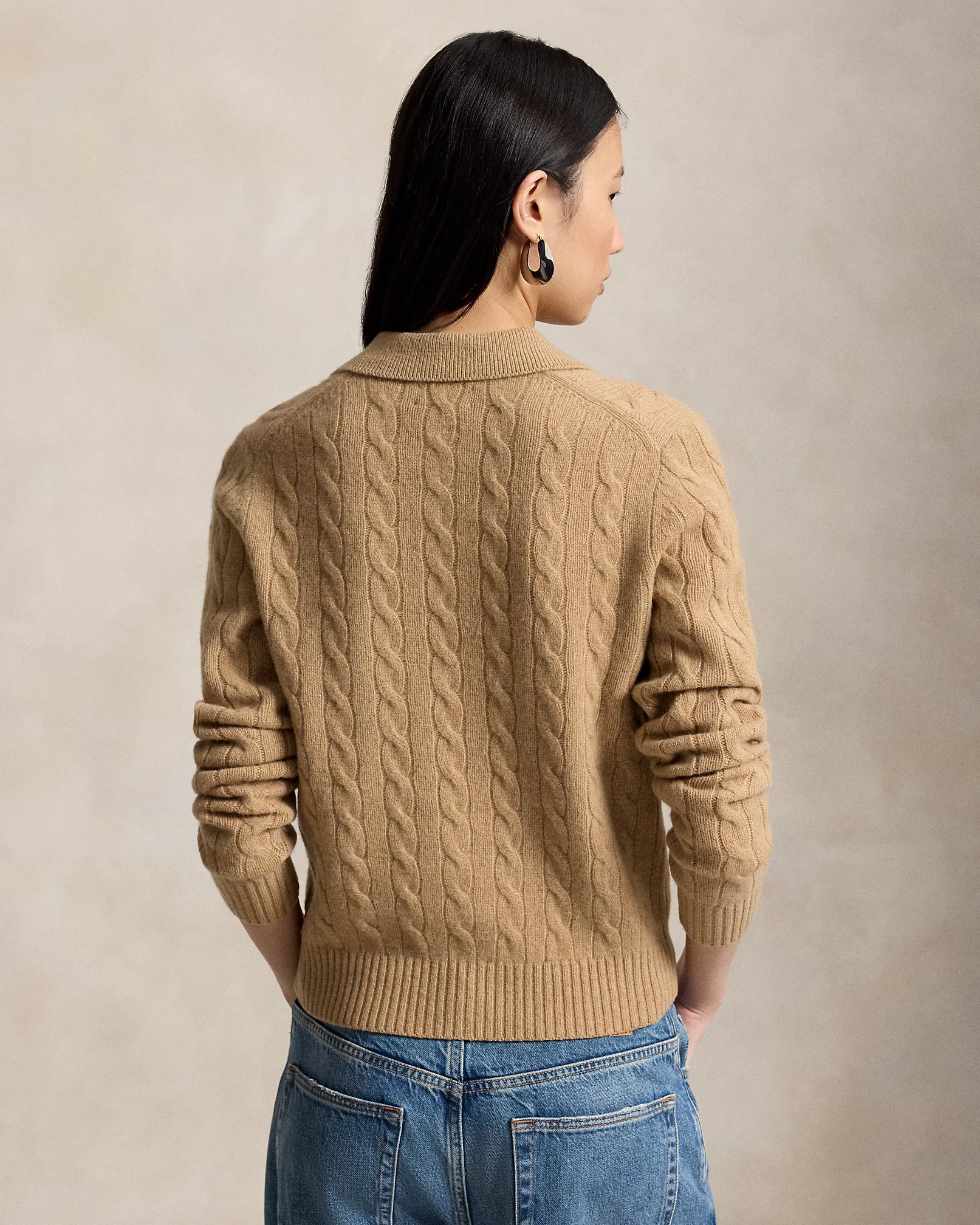 Polo Ralph Lauren Maglia Polo In Lana E Cashmere A Trecce Cammello