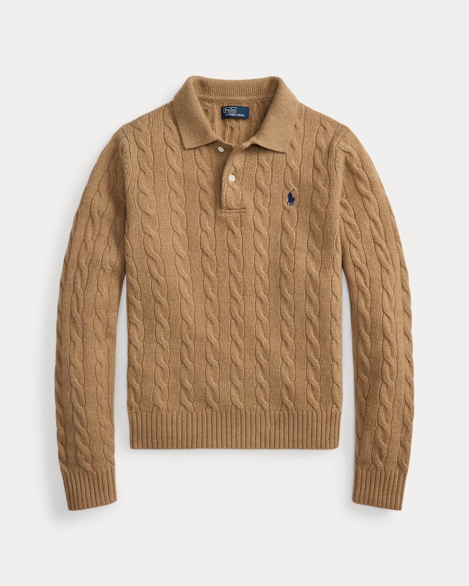 Polo Ralph Lauren Maglia Polo In Lana E Cashmere A Trecce Cammello