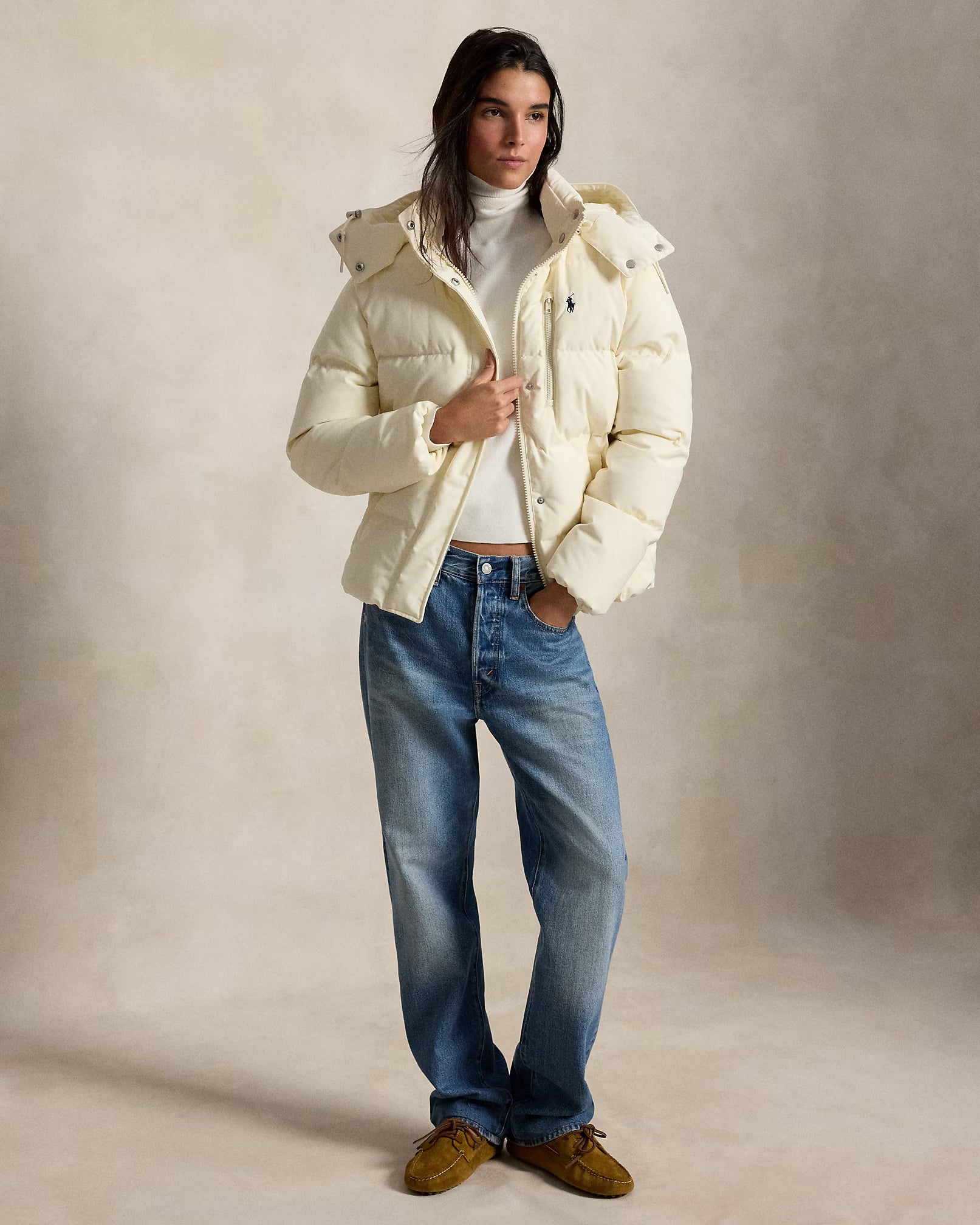 Polo Ralph Lauren Giubbotto Imbottito Medio Peso Panna