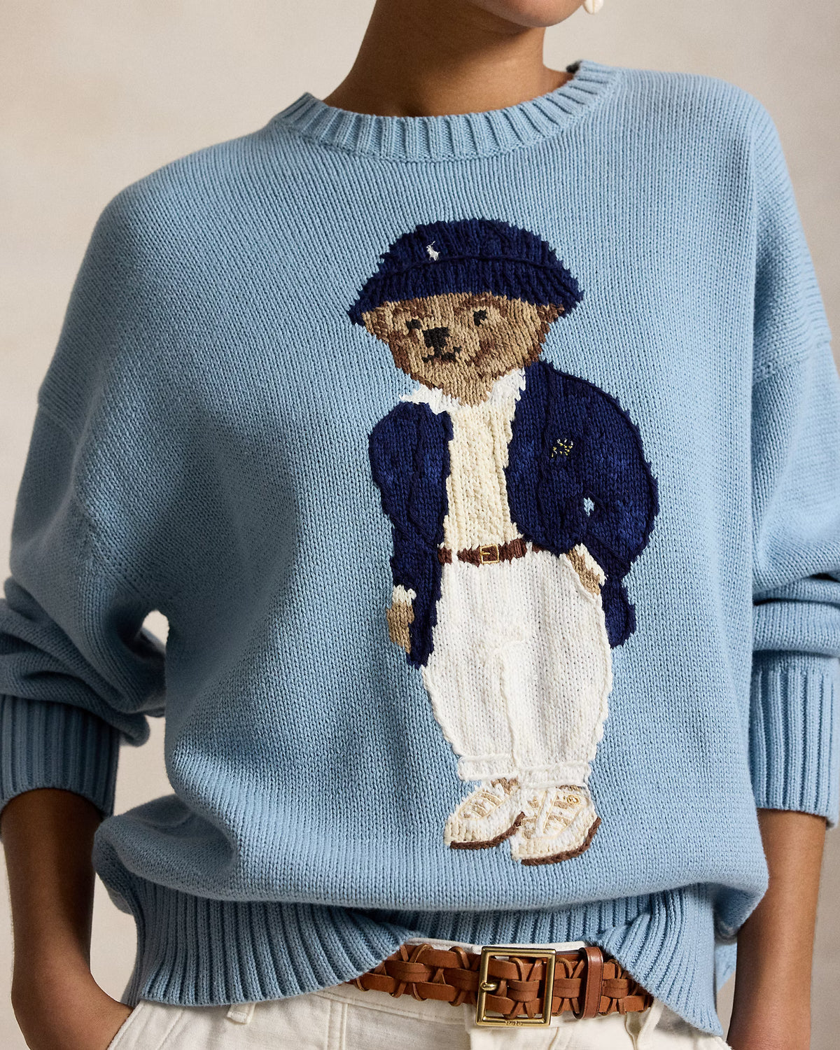 Polo Ralph Lauren Maglia Polo Bear Oversize In Cotone Blue Note