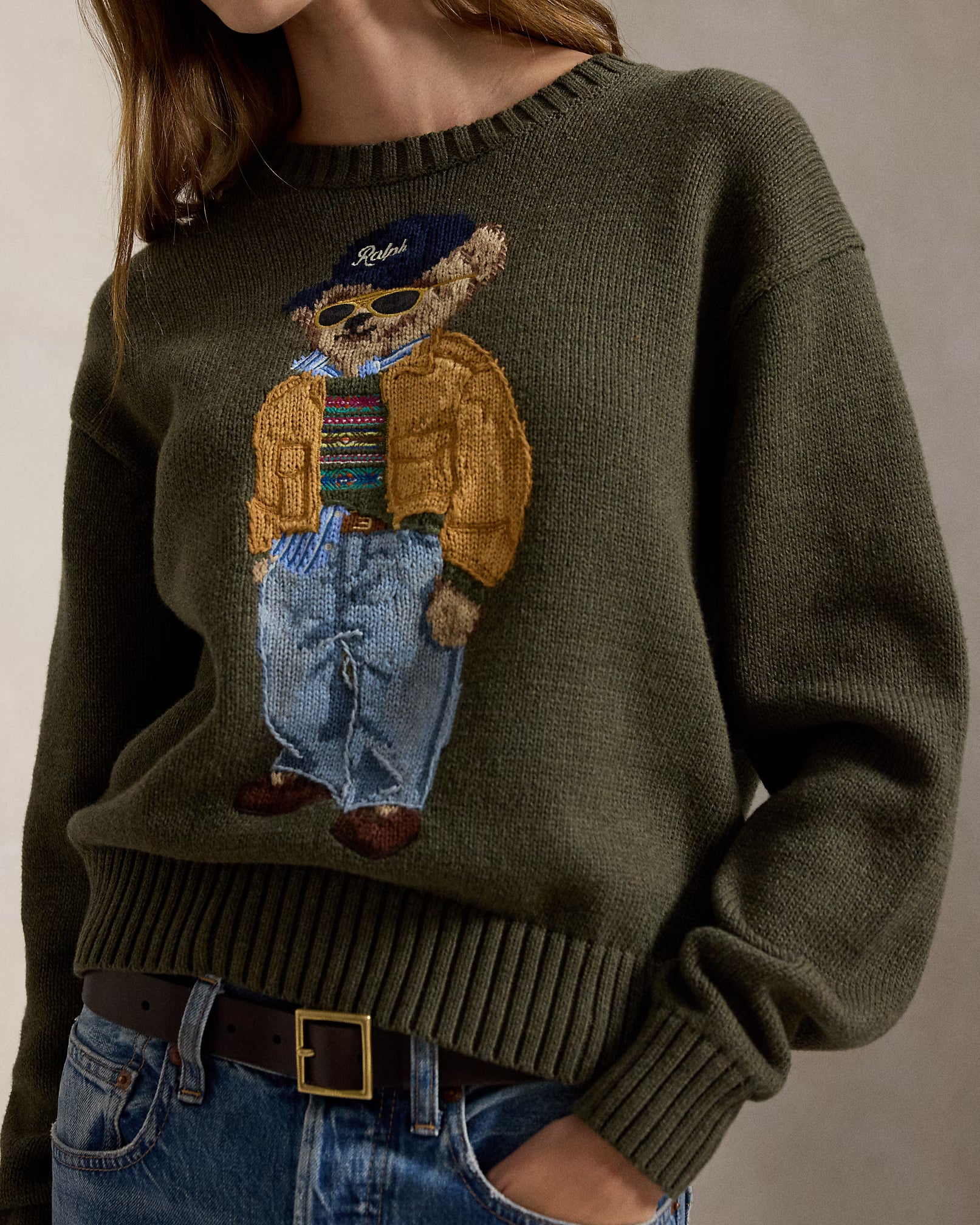 Polo Ralph Lauren Olive Green Cotton Polo Bear Jumper