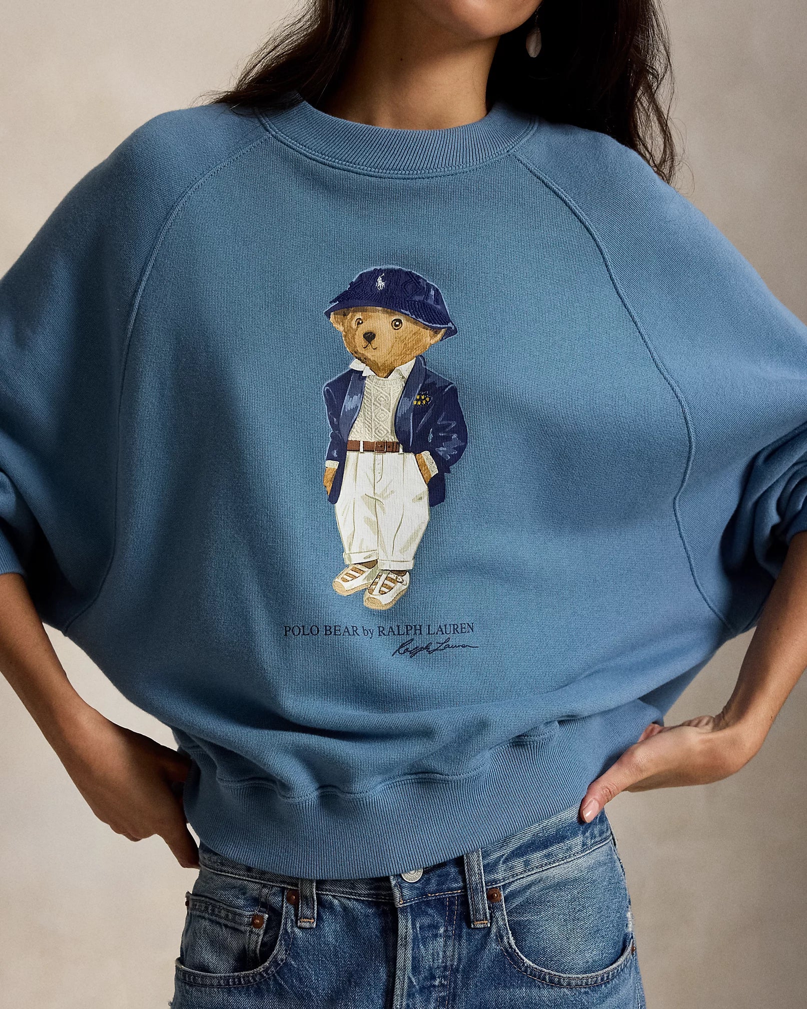 Polo Ralph Lauren Felpa Leggera Polo Bear Girocollo Blu Sahara