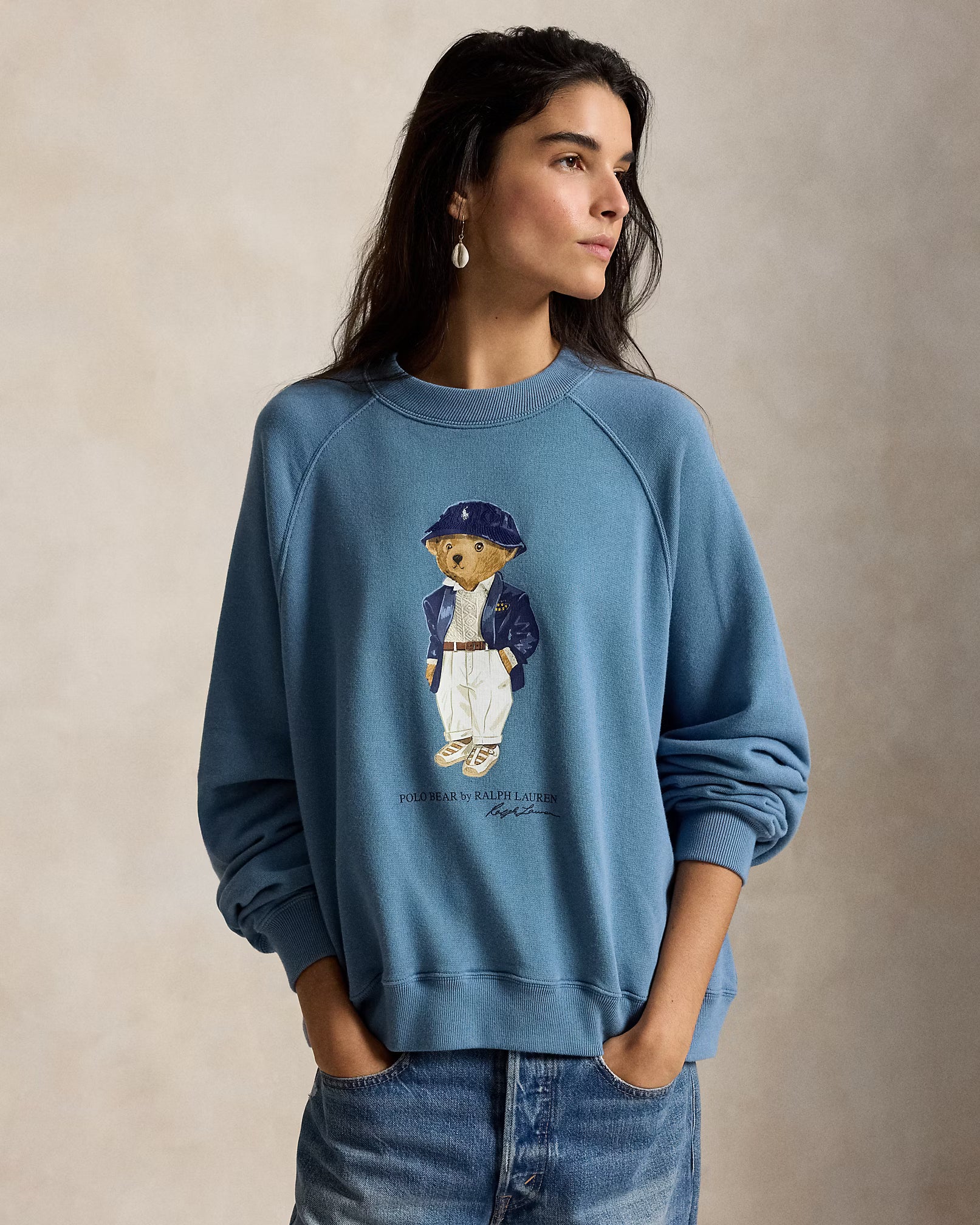 Polo Ralph Lauren Felpa Leggera Polo Bear Girocollo Blu Sahara