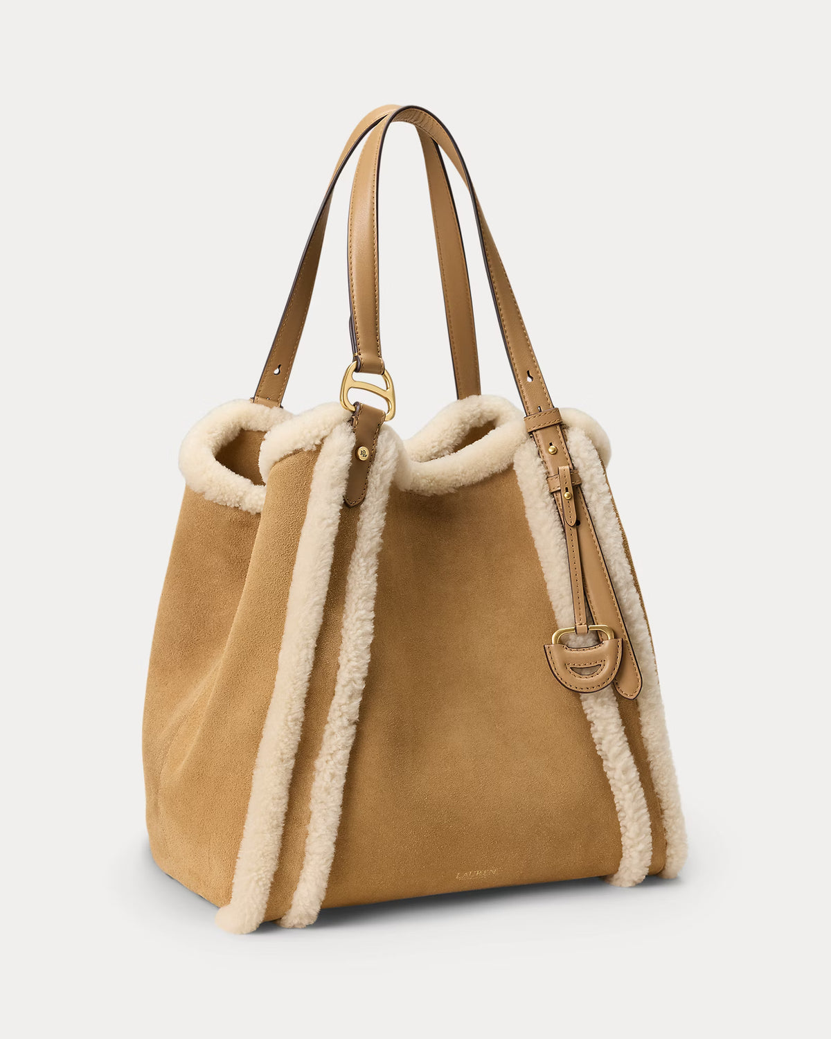 Lauren Ralph Lauren Borsa Tote Tasha Con Finitura Shearling Cammello