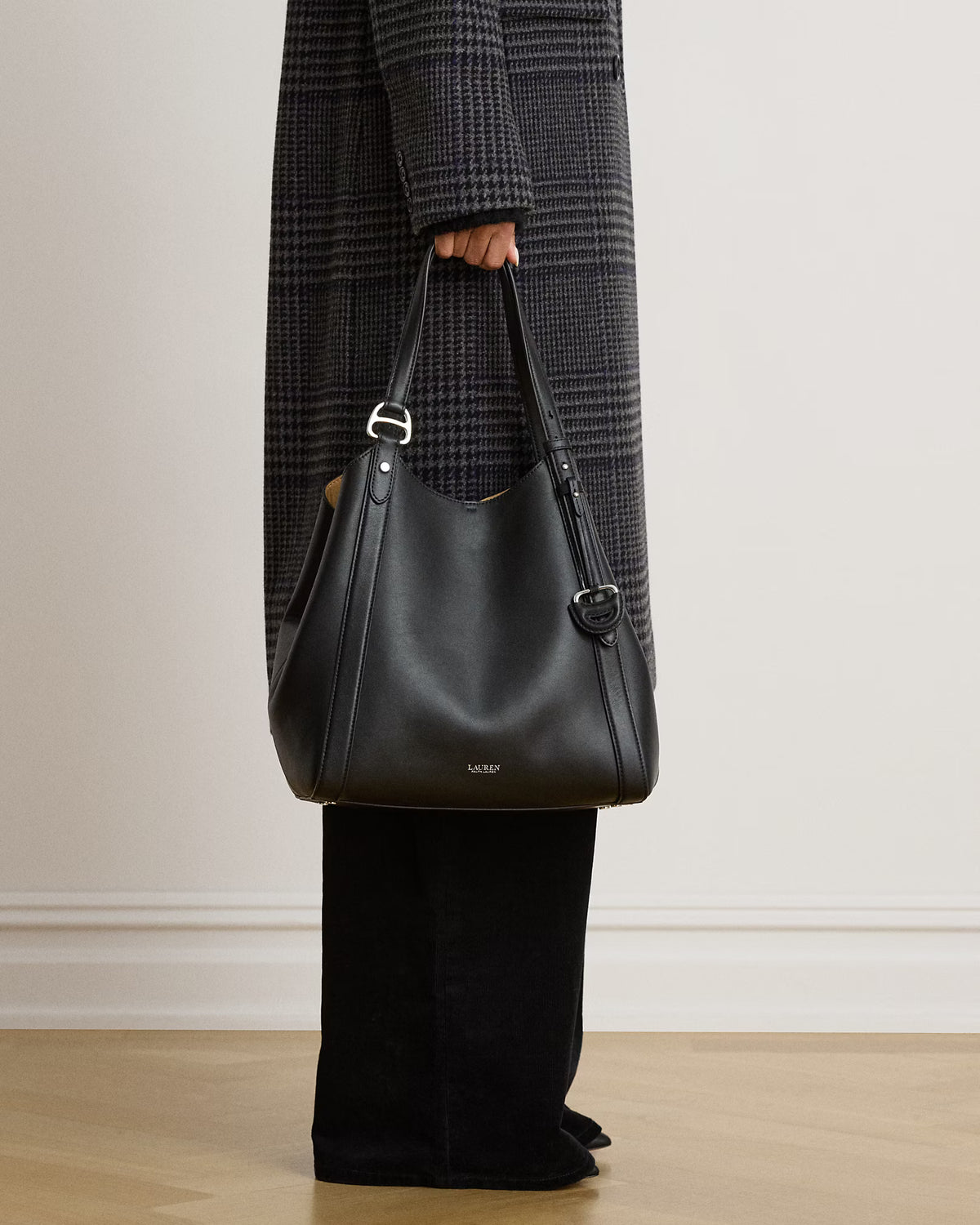 Lauren Ralph Lauren Borsa Tote Tasha In Cuoio Nappa Nera