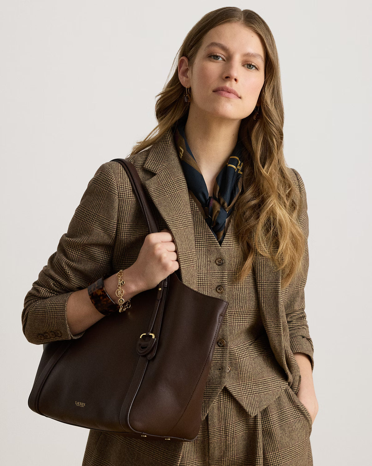 Lauren Ralph Lauren Borsa Tote Tasha In Cuoio Nappa Marrone