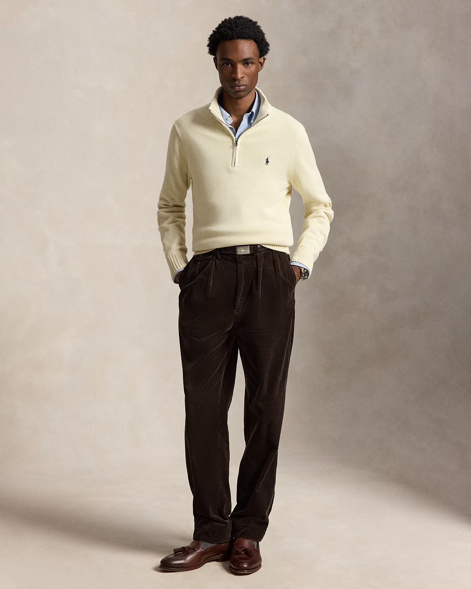 Polo Ralph Lauren Maglia In Cotone Con Mezza Zip Panna