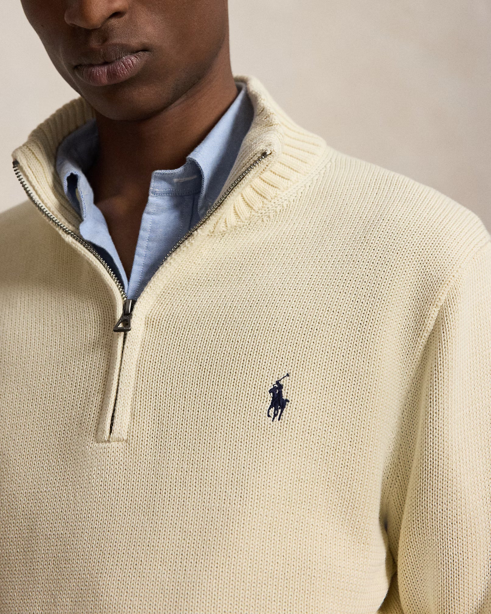 Polo Ralph Lauren Maglia In Cotone Con Mezza Zip Panna