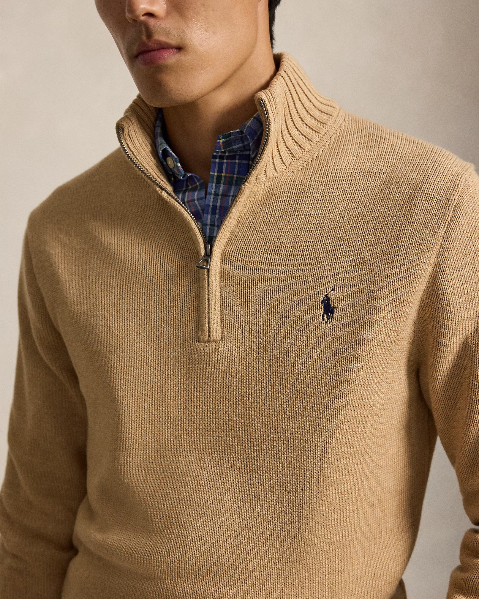 Polo Ralph Lauren Maglia In Cotone Con Mezza Zip Camel