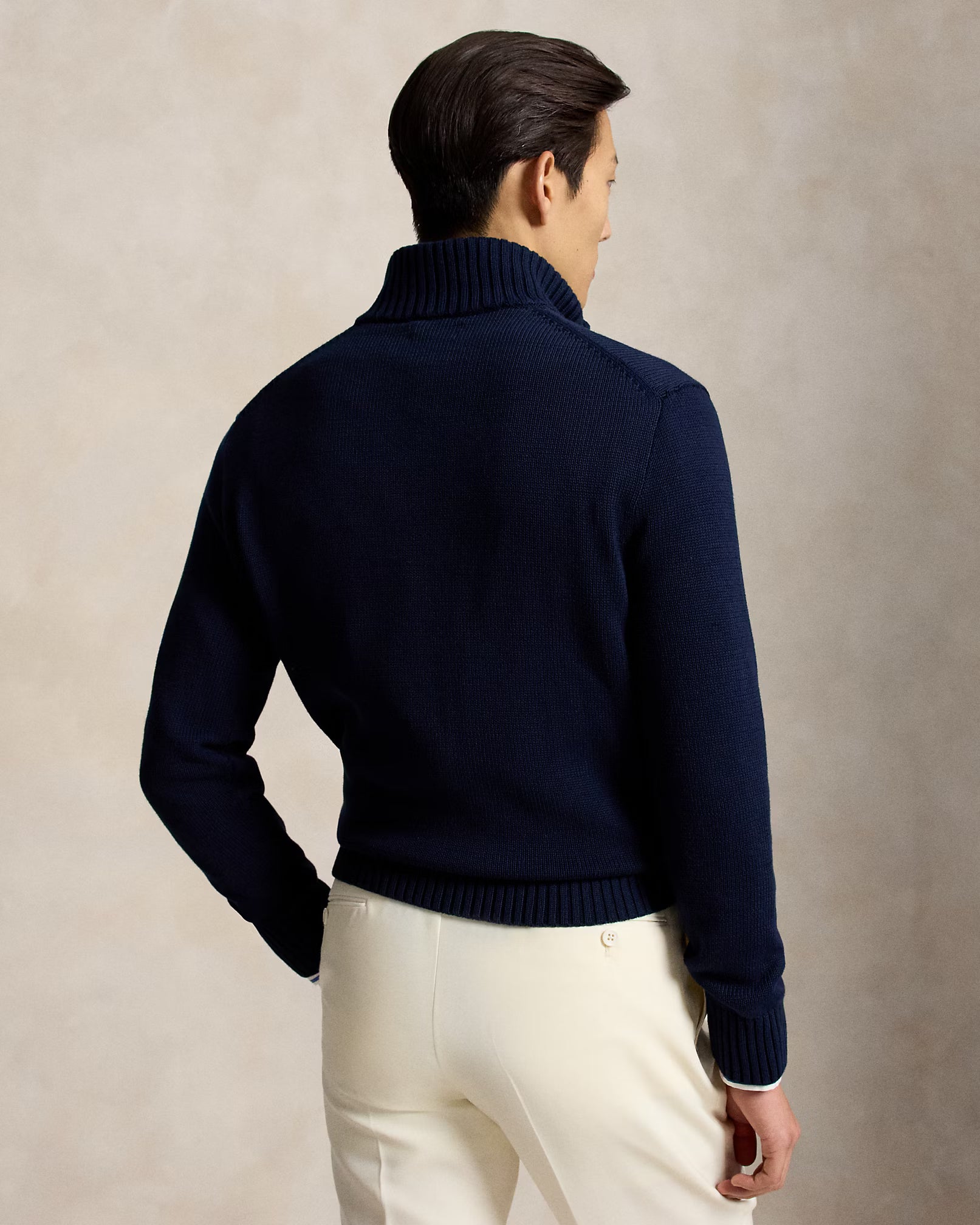 Polo Ralph Lauren Maglia In Cotone Con Mezza Zip Navy Pony Bianco